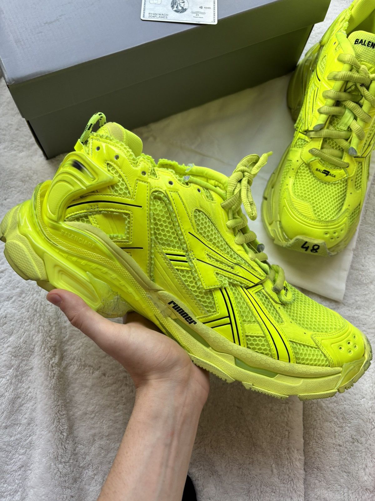 Balenciaga Balenciaga Neon Yellow Destroyed Track Sneakers Size US 15 / EU 48 - 2 Thumbnail