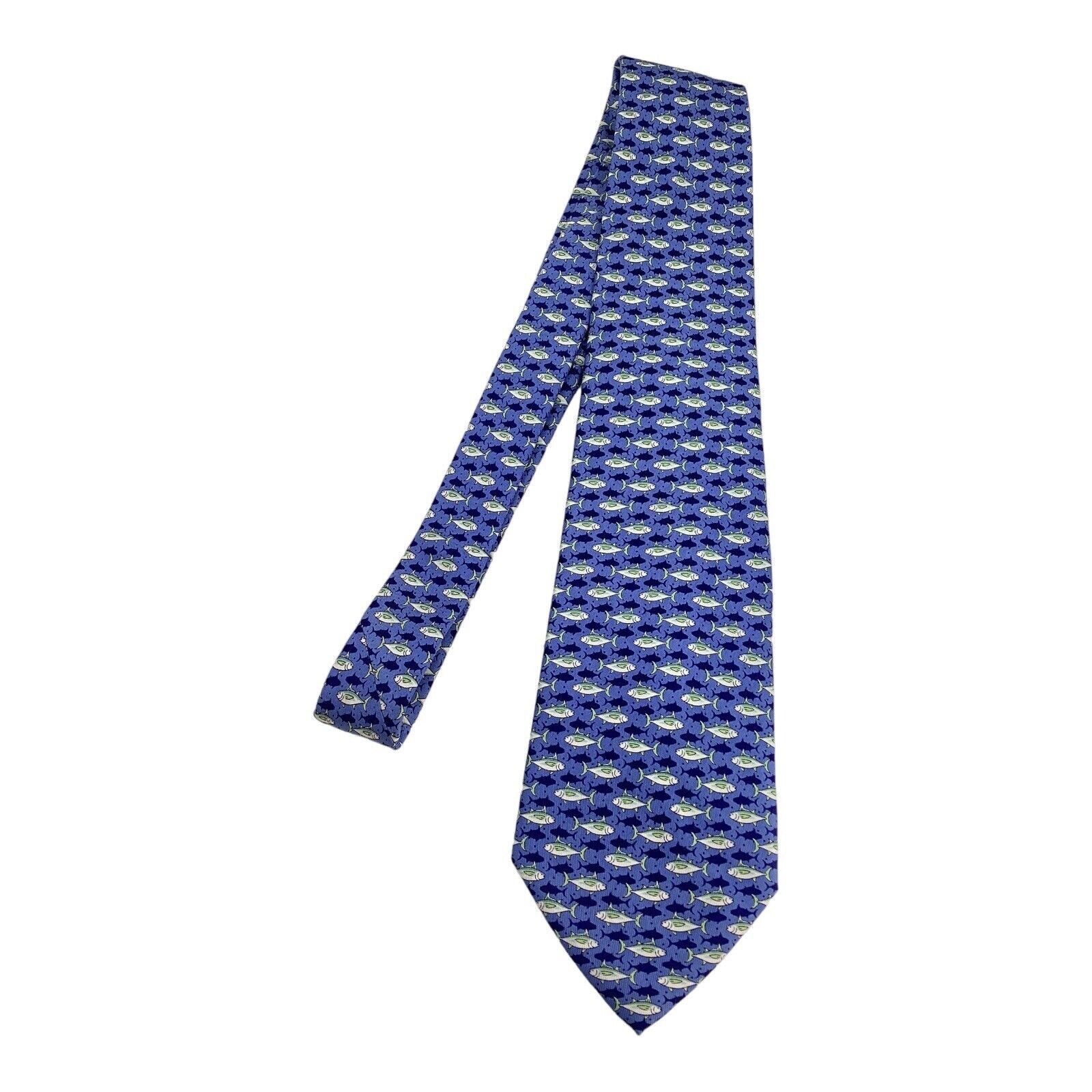Vineyard Vines VINEYARD VINES Blue Fish Print Silk Tie Hand Made In USA W: Size ONE SIZE - 5 Thumbnail