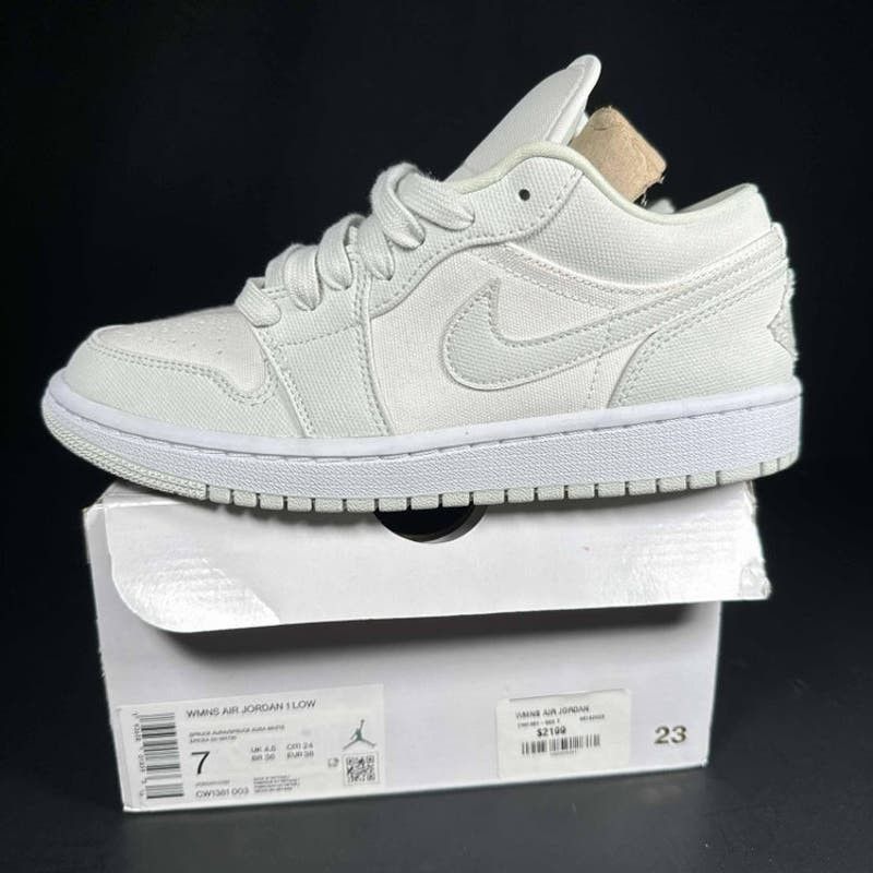 image of Wmns Air Jordan 1 Low 'spruce Aura' Womens Sneakers - Size 7 in White