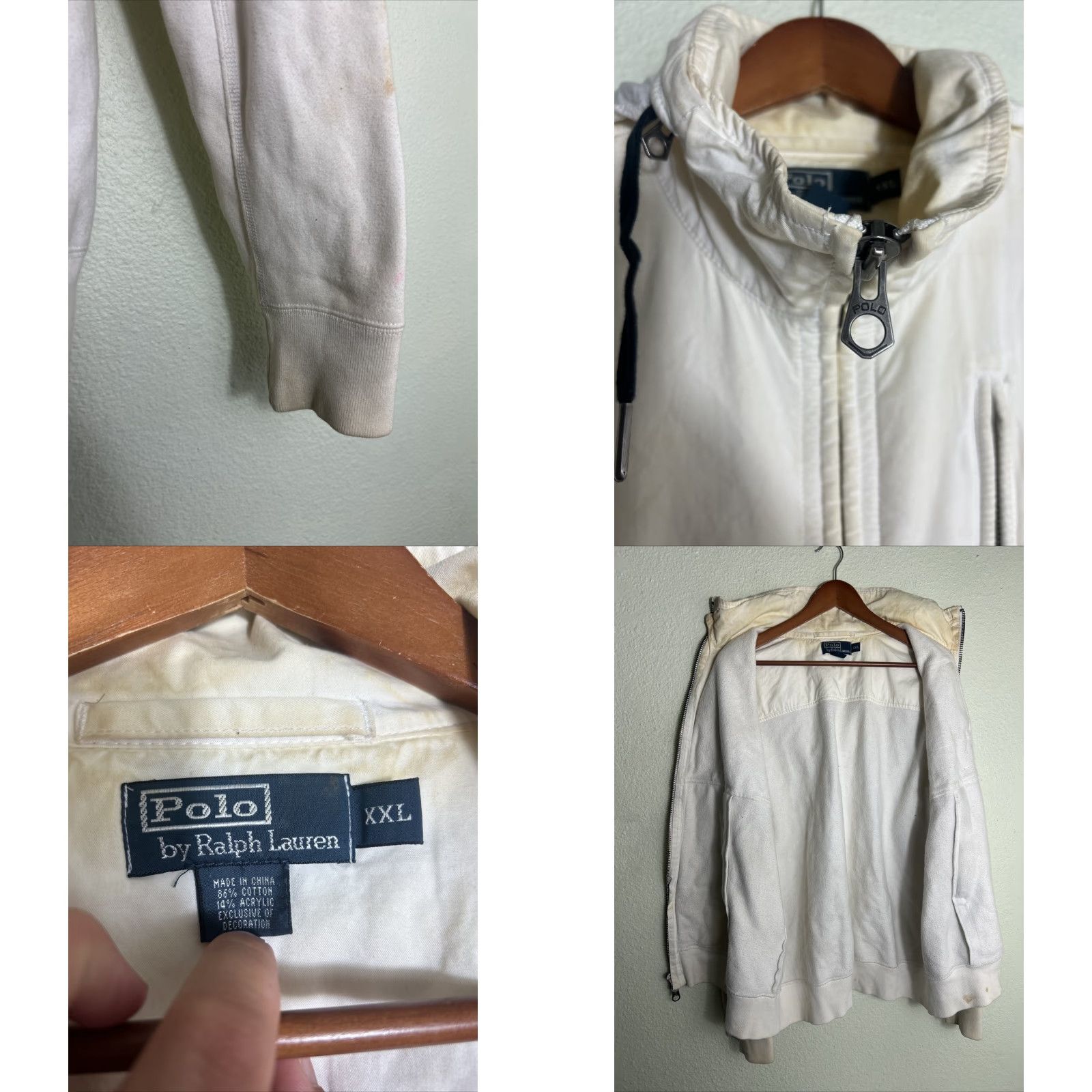 Polo Ralph Lauren VINTAGE Polo Ralph Lauren Hoodie Sweatshirt 2XL White Mens Full Zip Hooded Stains Size US XXL / EU 58 / 5 - 9 Thumbnail