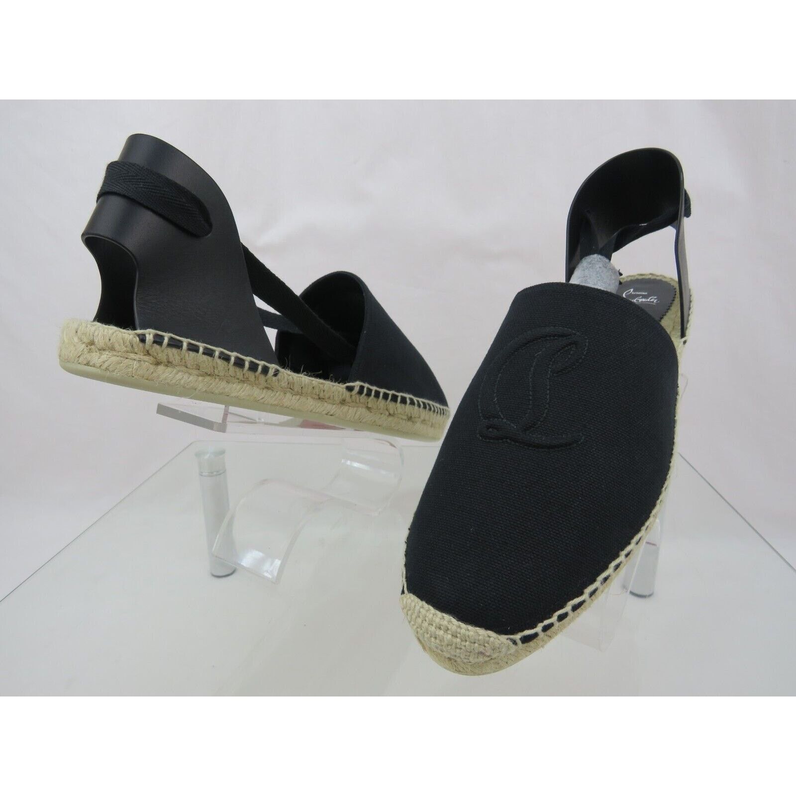 Christian Louboutin LOUBOUTIN NANOU BLACK LTH CANVAS CL LOGO LACE ESPADRILLES 40 Size US 10 / IT 40 - 6 Thumbnail