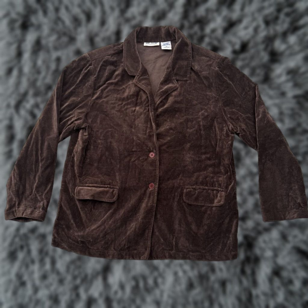 Blair VINTAGE Blair Blazer Jacket Women Sz 14 Velour Lagenlook Shoulder Pads 90s Brown Size XL / US 12-14 / IT 48-50 - 1 Thumbnail