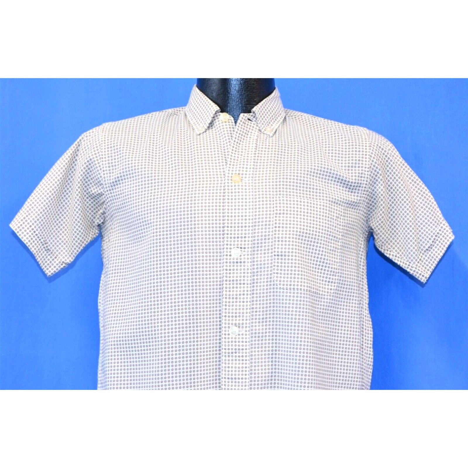 image of Vintage 50S Model Polka Dot Men's High Waist Pocket Button Down Men's Shirt Xs in White