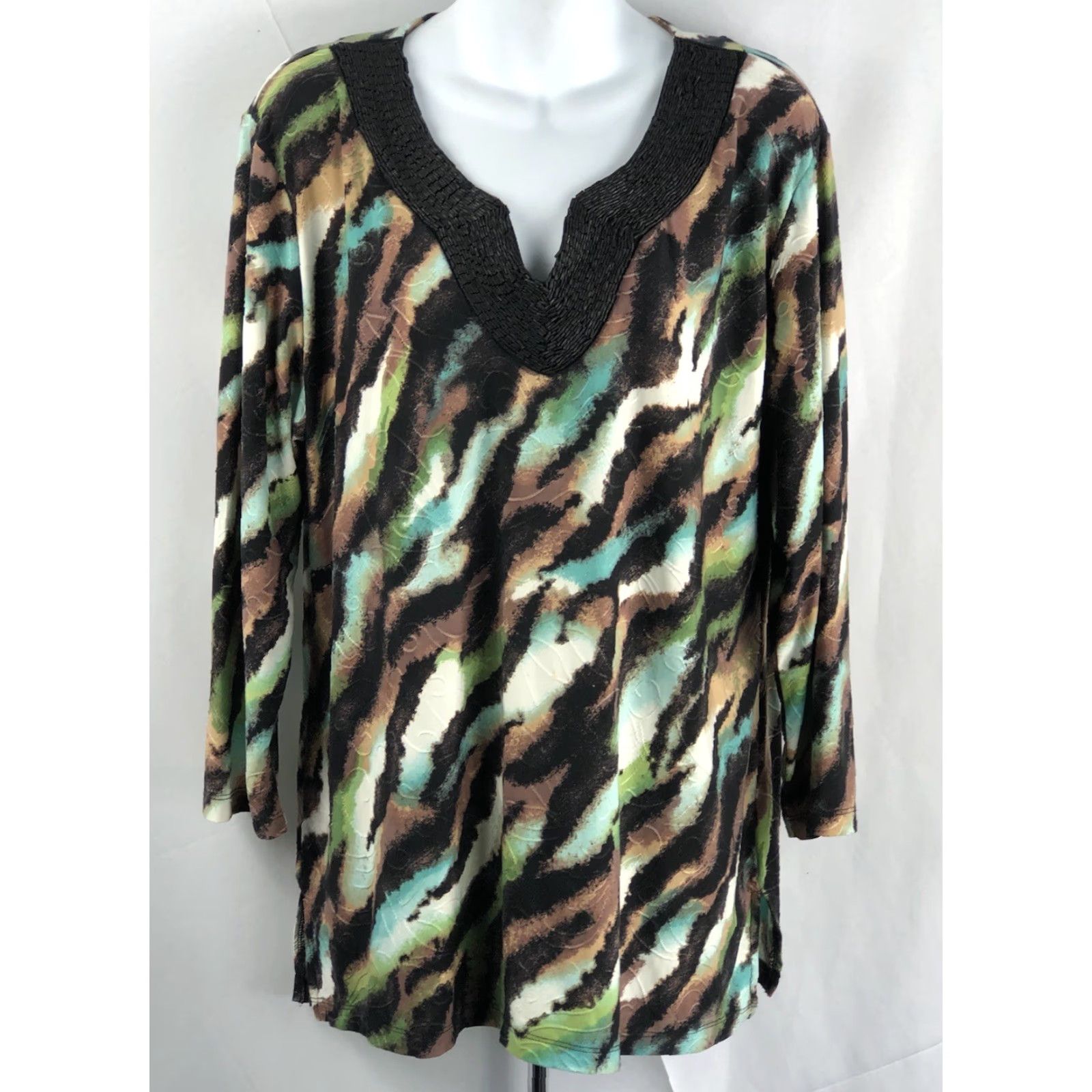 JM Collection JM Collection Geometric Tunic top XL Boho Beaded V-Neck 3/4 Sleeve Blouse Multicolor Women's Shirt Size XL / US 12-14 / IT 48-50 - 5 Thumbnail