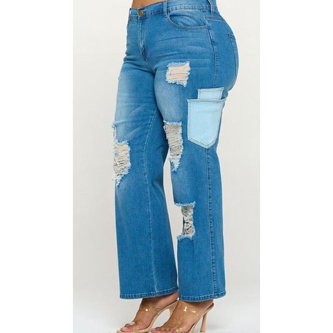 Other Blue Turtle Womens Sustainable Distressed Denim Jeans With P Size 38" / US 16 / IT 52 - 2 Thumbnail