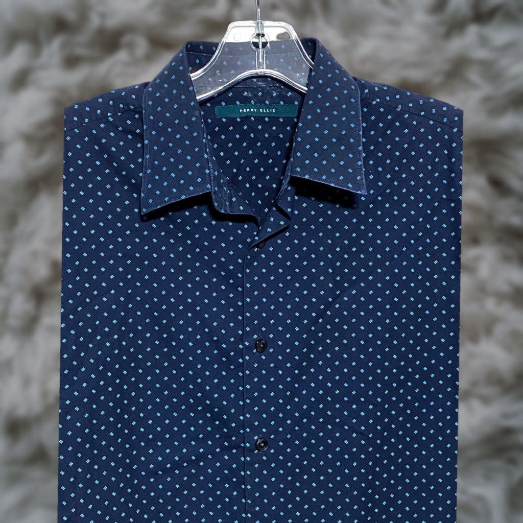 Perry Ellis Perry Ellis Blue Geometric Button-Up Shirt Mens S Preppy Office Coastal Navy/Cobalt Geometric Nautical Casual Workwear Size US S / EU 44-46 / 1 - 1 Thumbnail