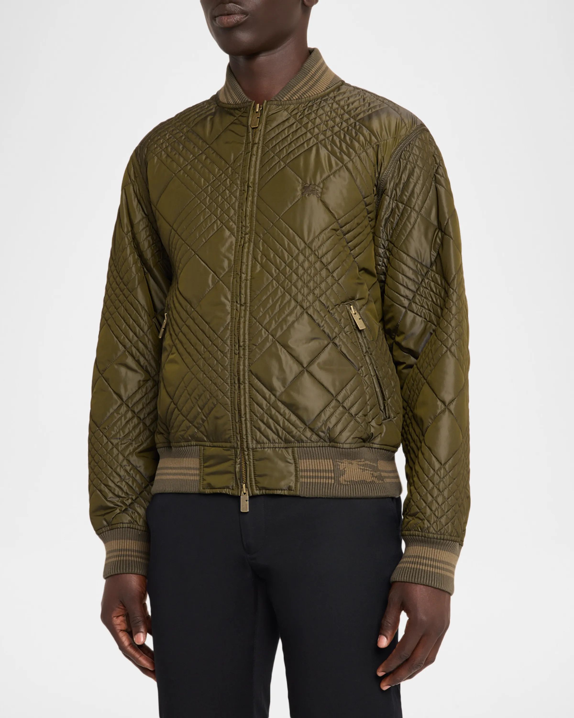 Burberry os11x0526 Rakewood Micro Check-Stitch Bomber Jacket in Green Size US XXL / EU 58 / 5 - 4 Thumbnail