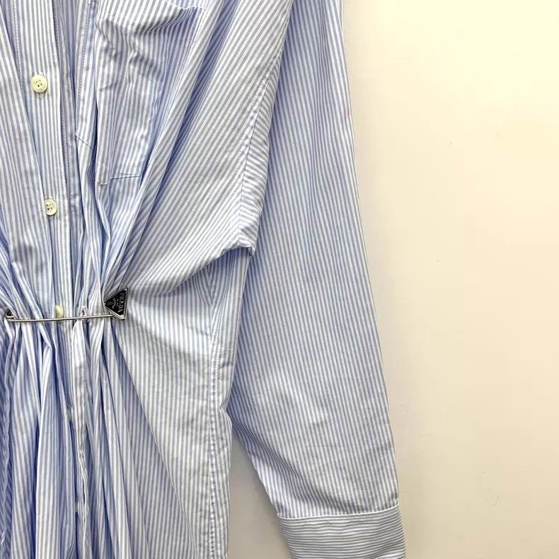Prada Prada Blue and white striped logo triangle long-sleeved sh Size XXS / US 00 / IT 34 - 4 Thumbnail