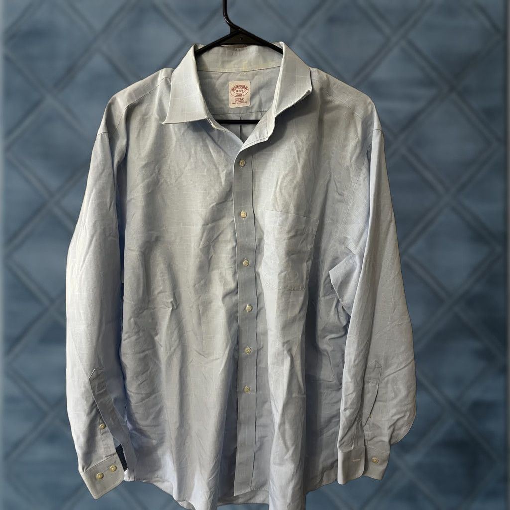Brooks Brothers Brooks Brothers Blue Plaid Dress Shirt, Adult Large, Non-Iron, 100% Cotton, Regular Fit, Business Casual, Mens Size 46R - 1 Thumbnail