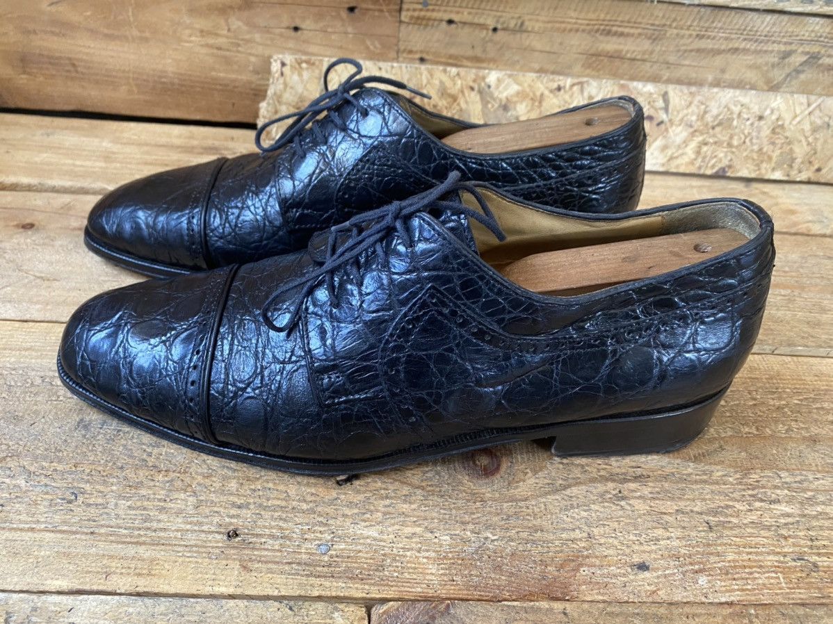 Designer × Vintage × Zelli Zelli oxford exotic crocodile black captoe leather shoes 42 Size US 9.5 / EU 42-43 - 7 Thumbnail