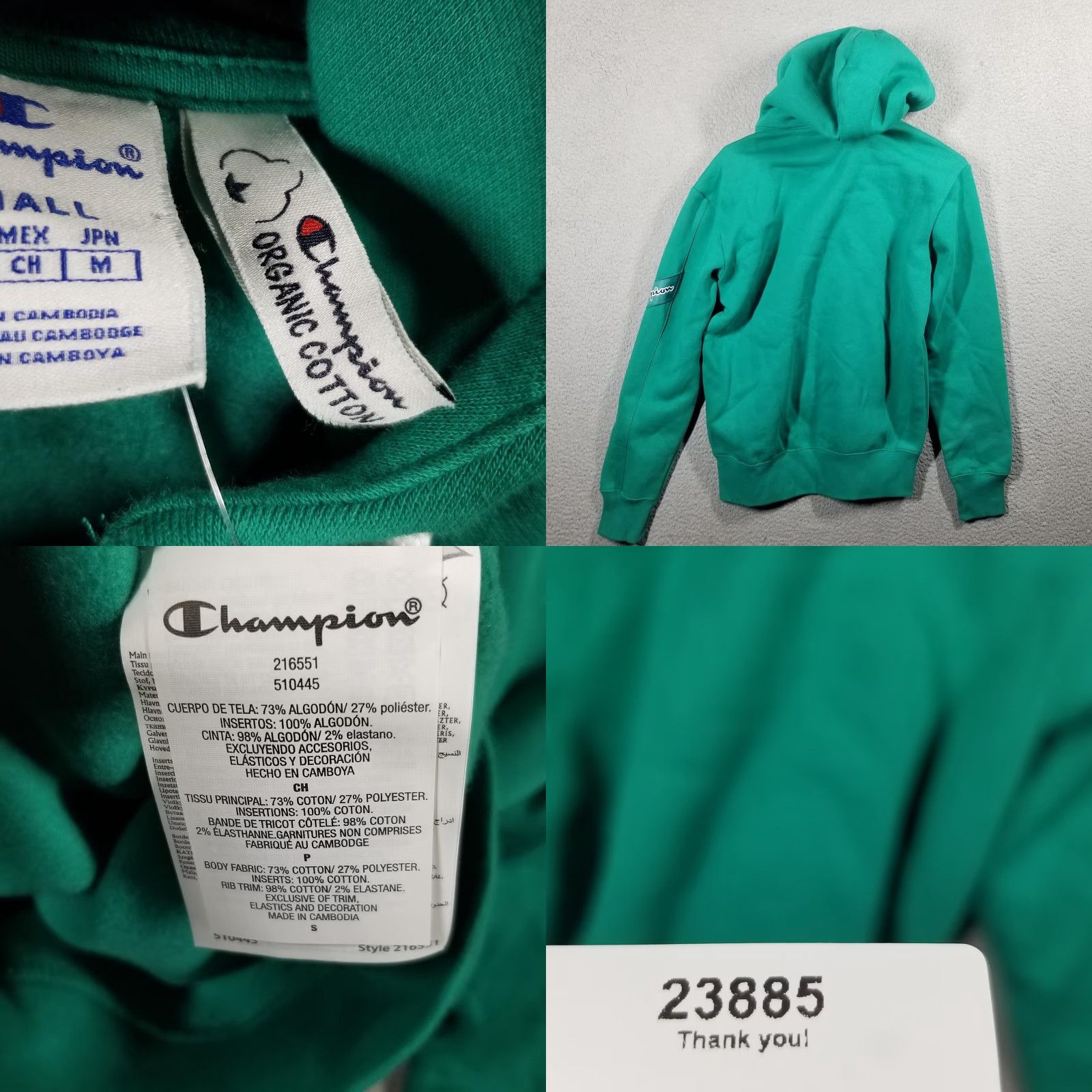 Champion Champion Hoodie Mens Small Green Comfort Fit Organic Cotton Pullover Logo NWT Size US S / EU 44-46 / 1 - 8 Thumbnail
