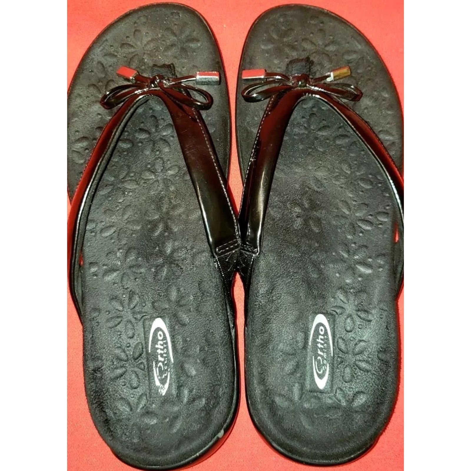 Vintage Ortho Comfort Women's Patent Leather Slide Toe Post Sandals Black Size 7M Size US 7 / IT 37 - 7 Thumbnail