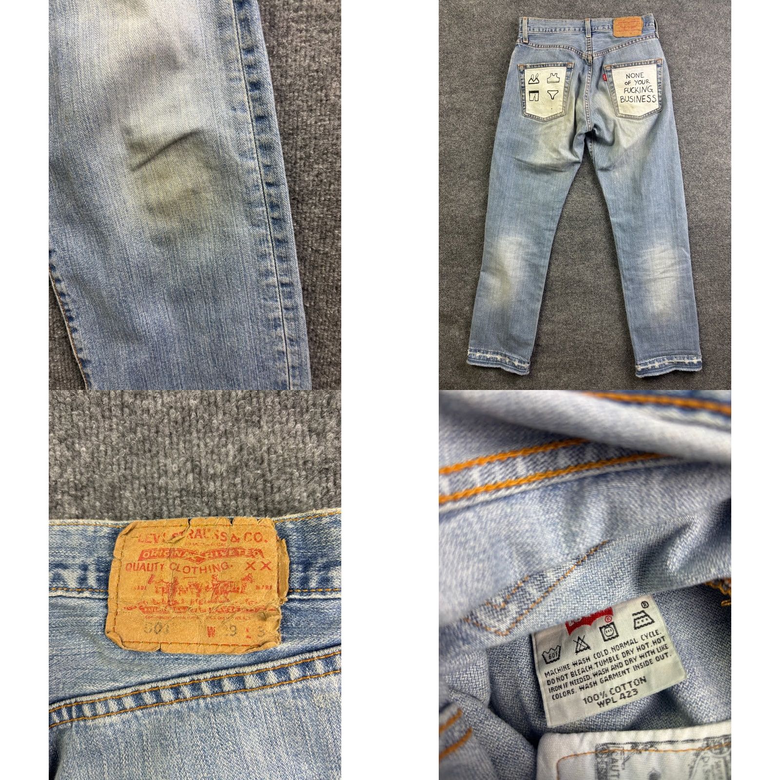 Levi's Levi's 501 Jeans Mens 29x27 Light Wash Distressed Raw Hem Button Fly Straight Denim Vintage Western Mid Rise Carry Pocket Pants Size US 29 - 8 Thumbnail