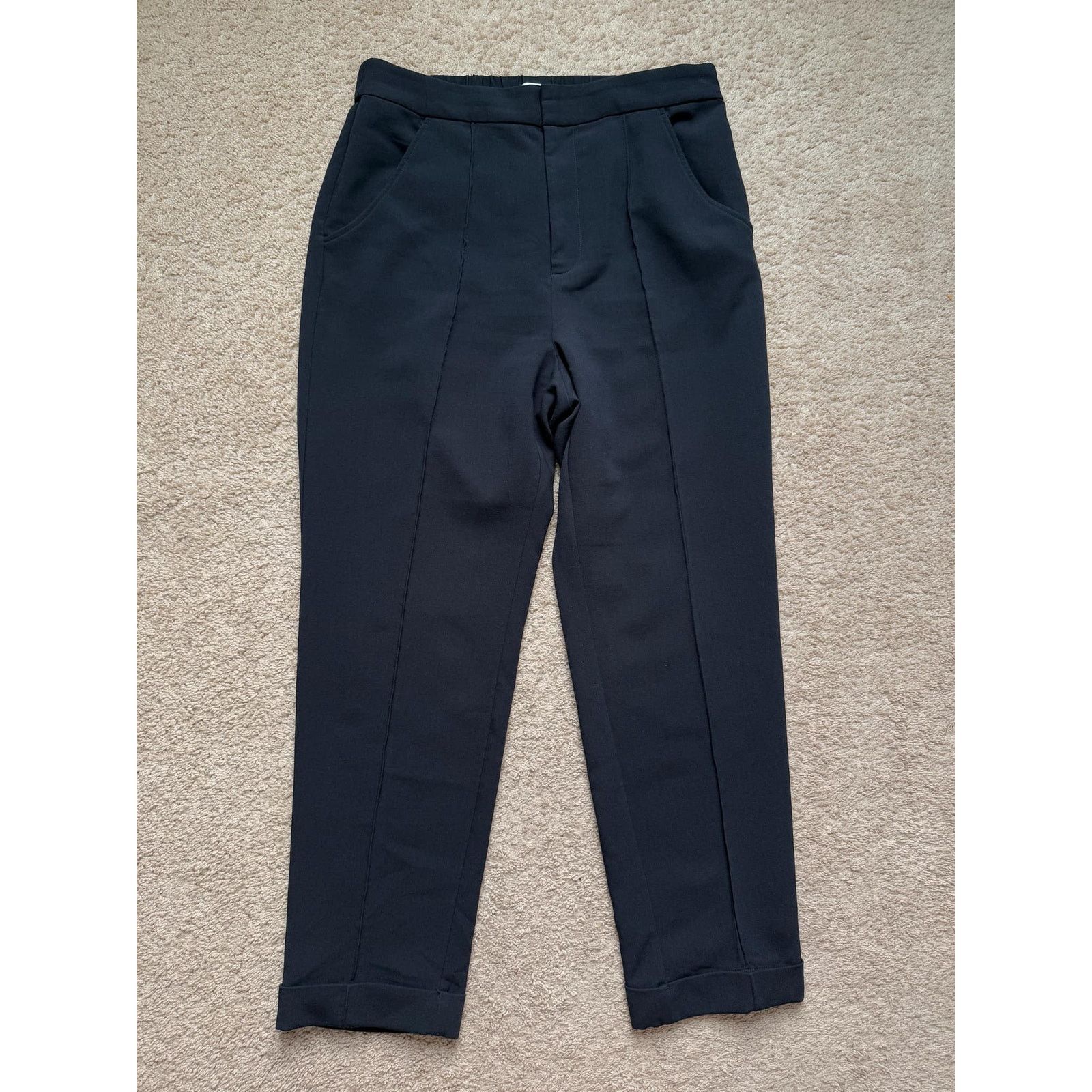 Anthropologie Maeve Pintuck Tapered Leg Trouser Cuffed Pants Black Size 10 Size 32" / US 10 / IT 46 - 3 Thumbnail