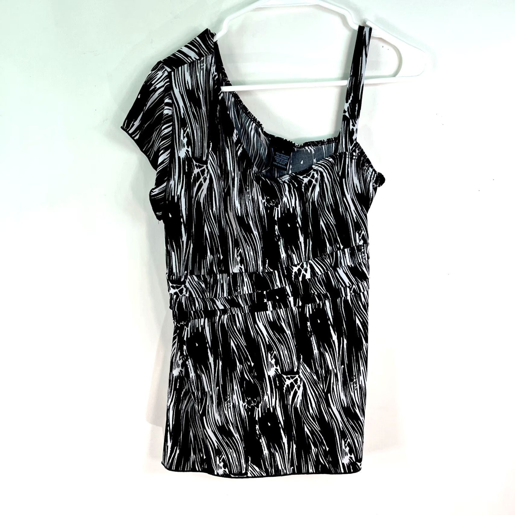 Vintage Saint Tropez West Womens Abstract Blouse Black Top Size L Sleeves Asymmetrical Size L / US 10 / IT 46 - 2 Thumbnail