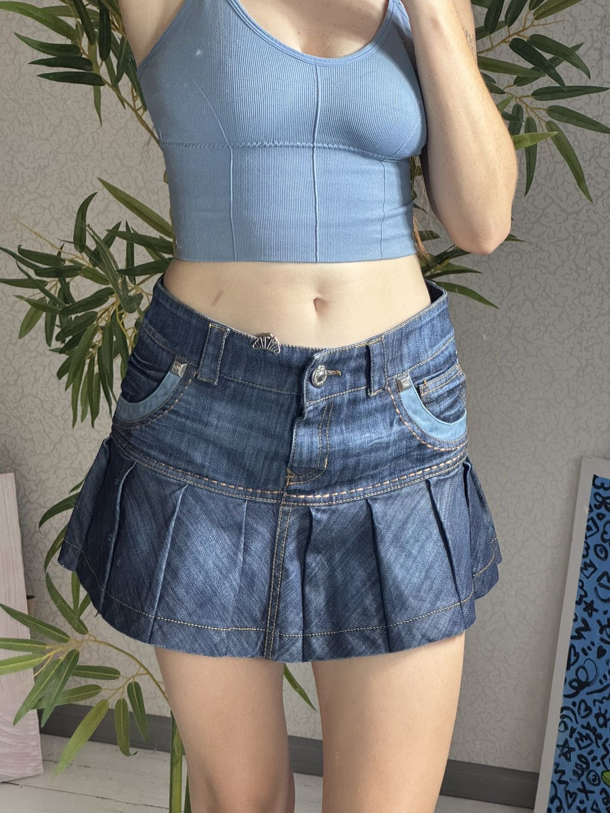 Other VINTAGE BLU BUBLOS PLEATED MINI DENIM SKIRT Size 27" / US 4 / IT 40 - 2 Thumbnail