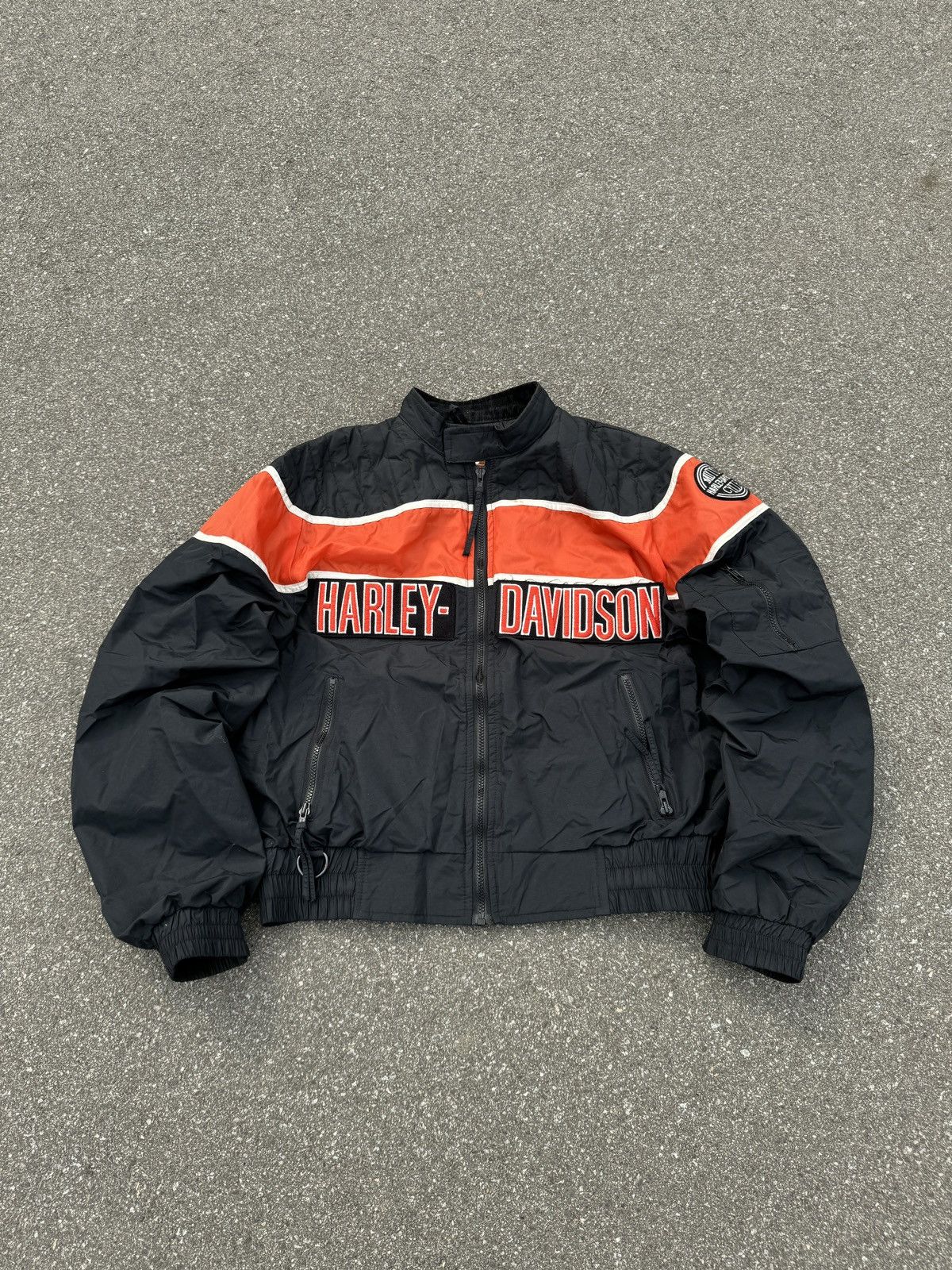 1990’s Harley Davidson store Men’s Racing Jacket Nylon Bomber Light USA Made Black M