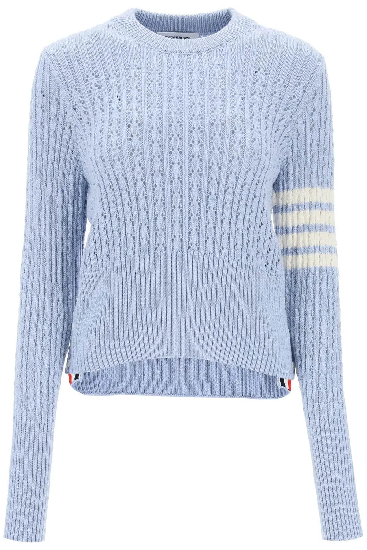 image of Thom Browne O1S22I1N1223 Wool 4-Bar Sweater In Light Blue, Women's (Size Small)