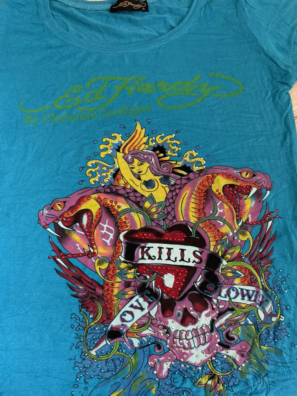 Hysteric Glamour × If Six Was Nine Vntg Ed Hardy By Christian Audigier Baby Tee Crop Top Y2k US Size S / US 4 / IT 40 - 4 Thumbnail