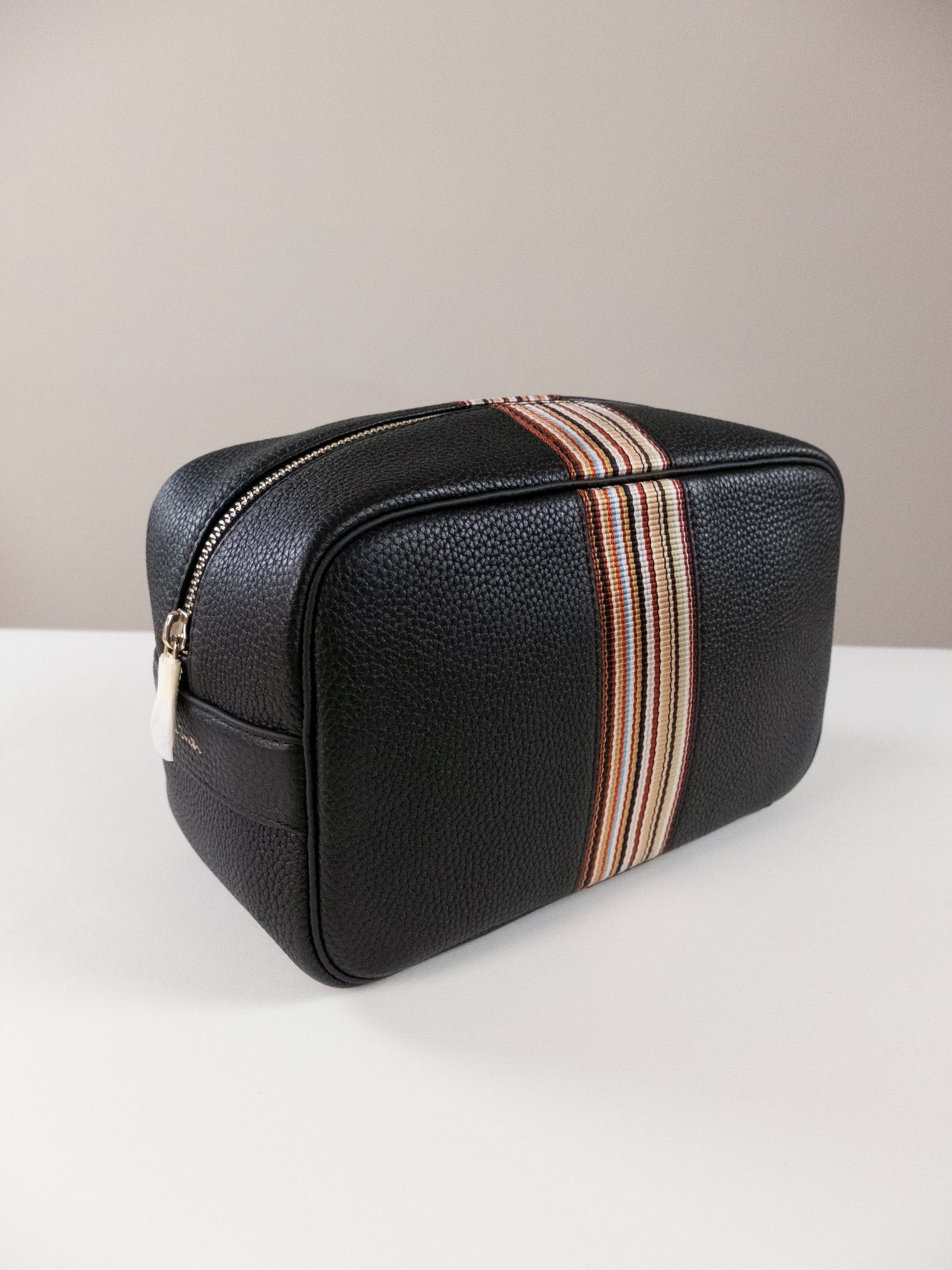 PAUL SMITH brown Signature Stripe leather toiletry wash bag