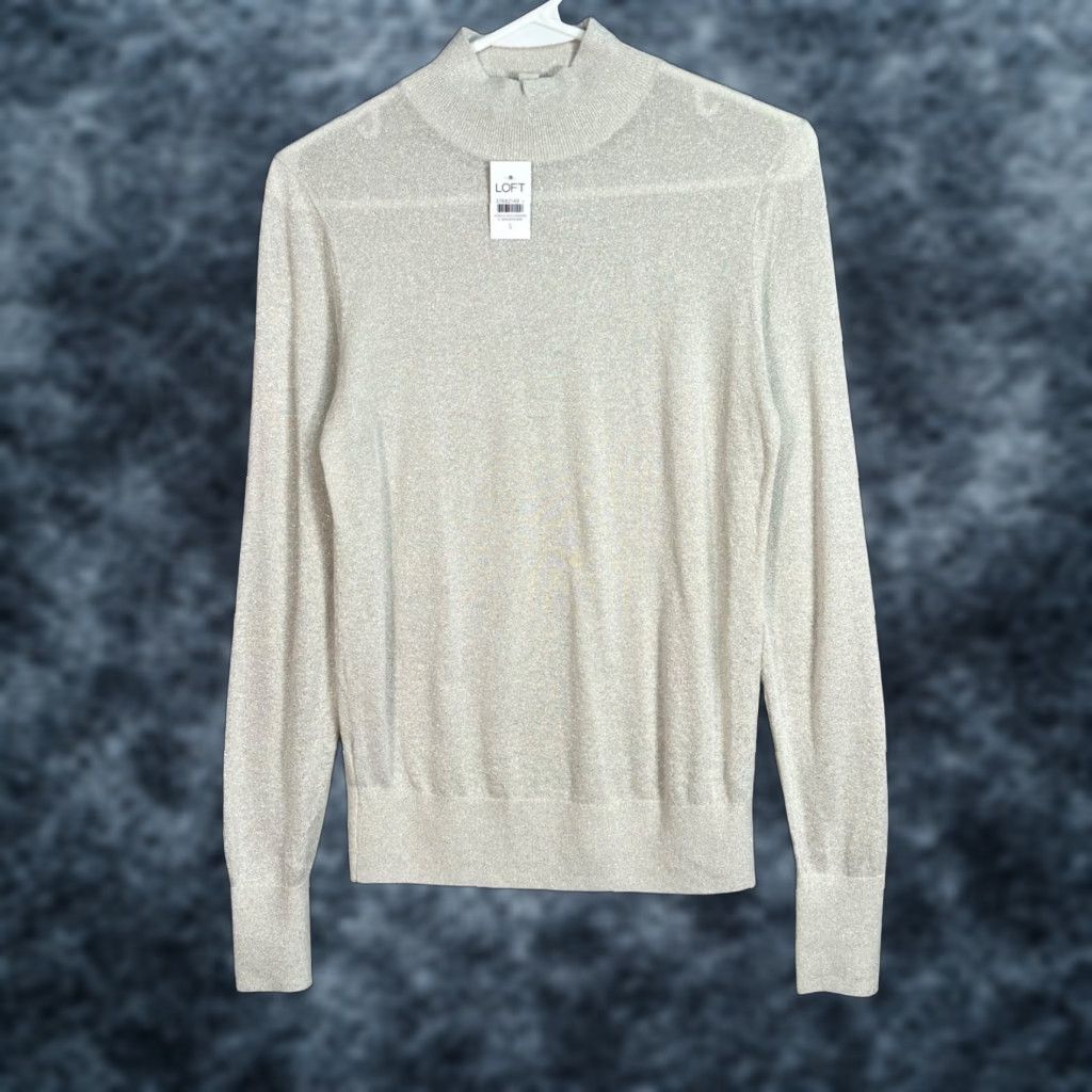 Loft VINTAGE Loft Womens Small Metallic Beige Mock Neck Long Sleeve Sweater NEW! Size S / US 4 / IT 40 - 1 Thumbnail