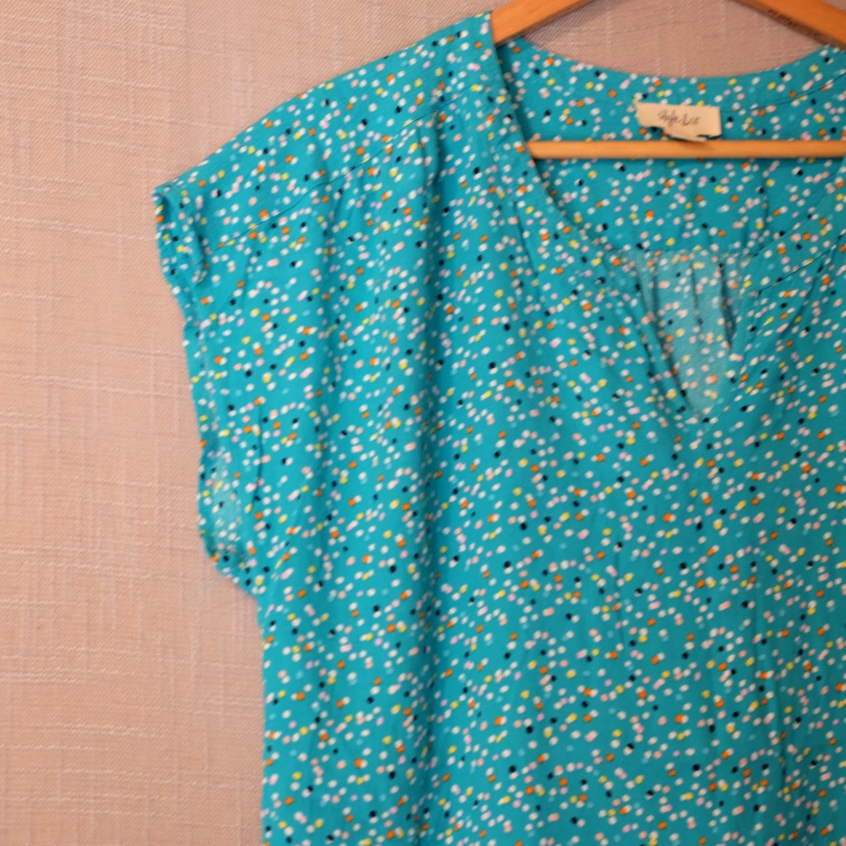 Vintage Nwot! Style & Co Short Sleeve Pullover Polka Dots Top Green Womens L Blouse Wear Casual Workwear 90s? Size L / US 10 / IT 46 - 2 Thumbnail
