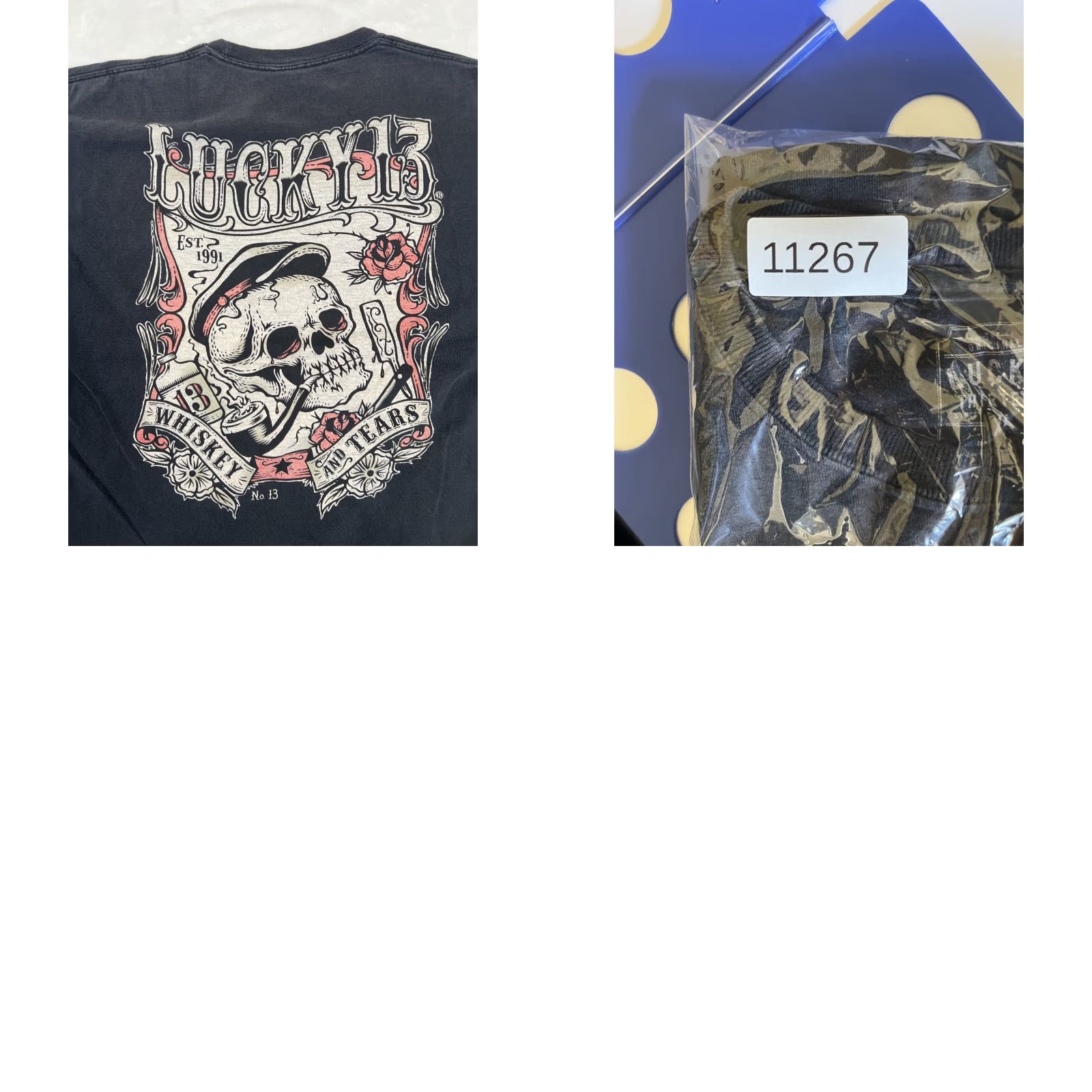 Vintage Lucky Thirteen T-Shirt Mens XL Black "Whiskey and Tears" Skull Tattoo Graphic Print Crew Neck Short Sleeve Size US XL / EU 56 / 4 - 8 Thumbnail