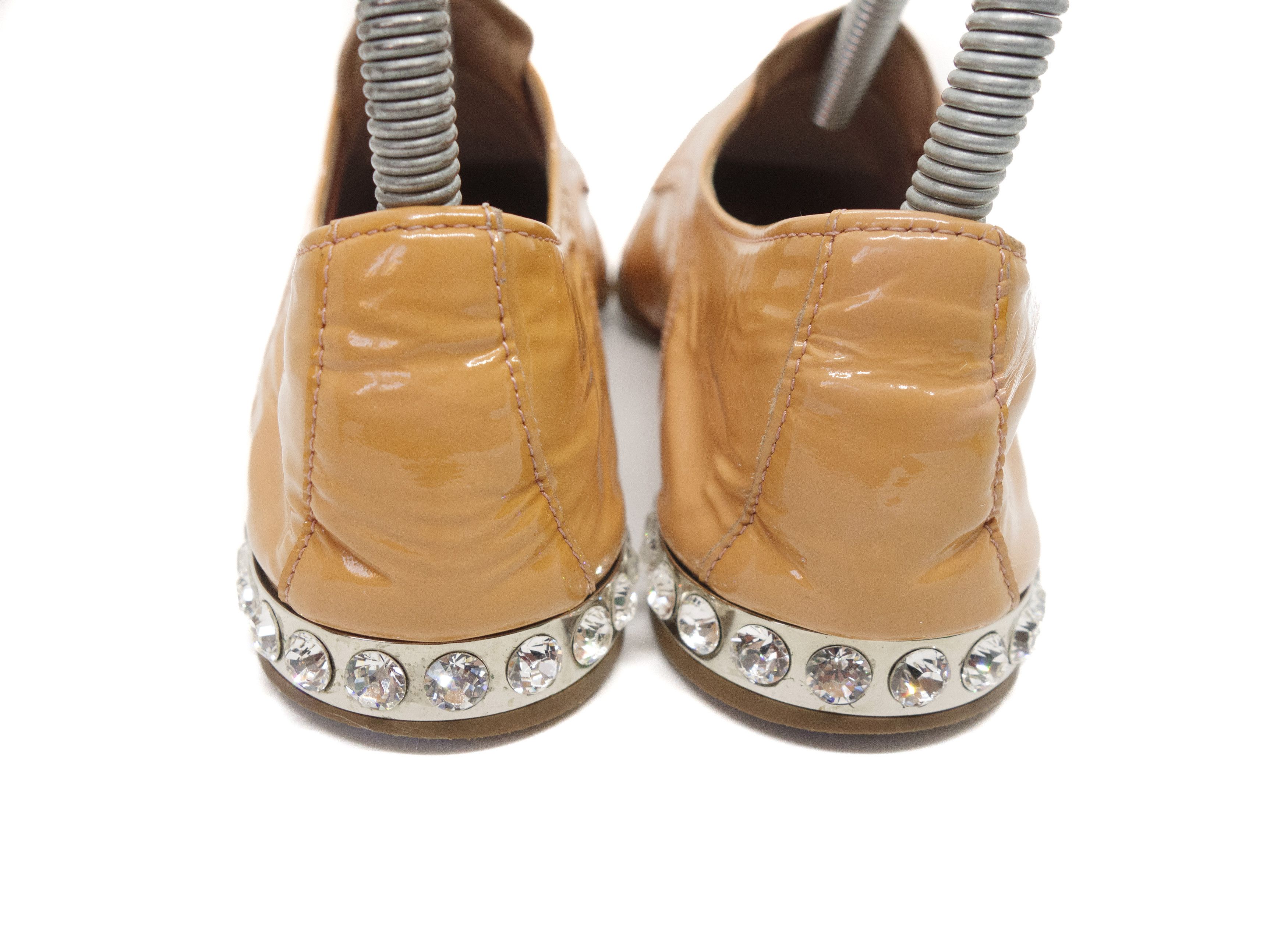 Miu Miu 00s Sesame Patent Leather Crystal Embellished Derby Shoes Size US 7.5 / IT 37.5 - 6 Thumbnail