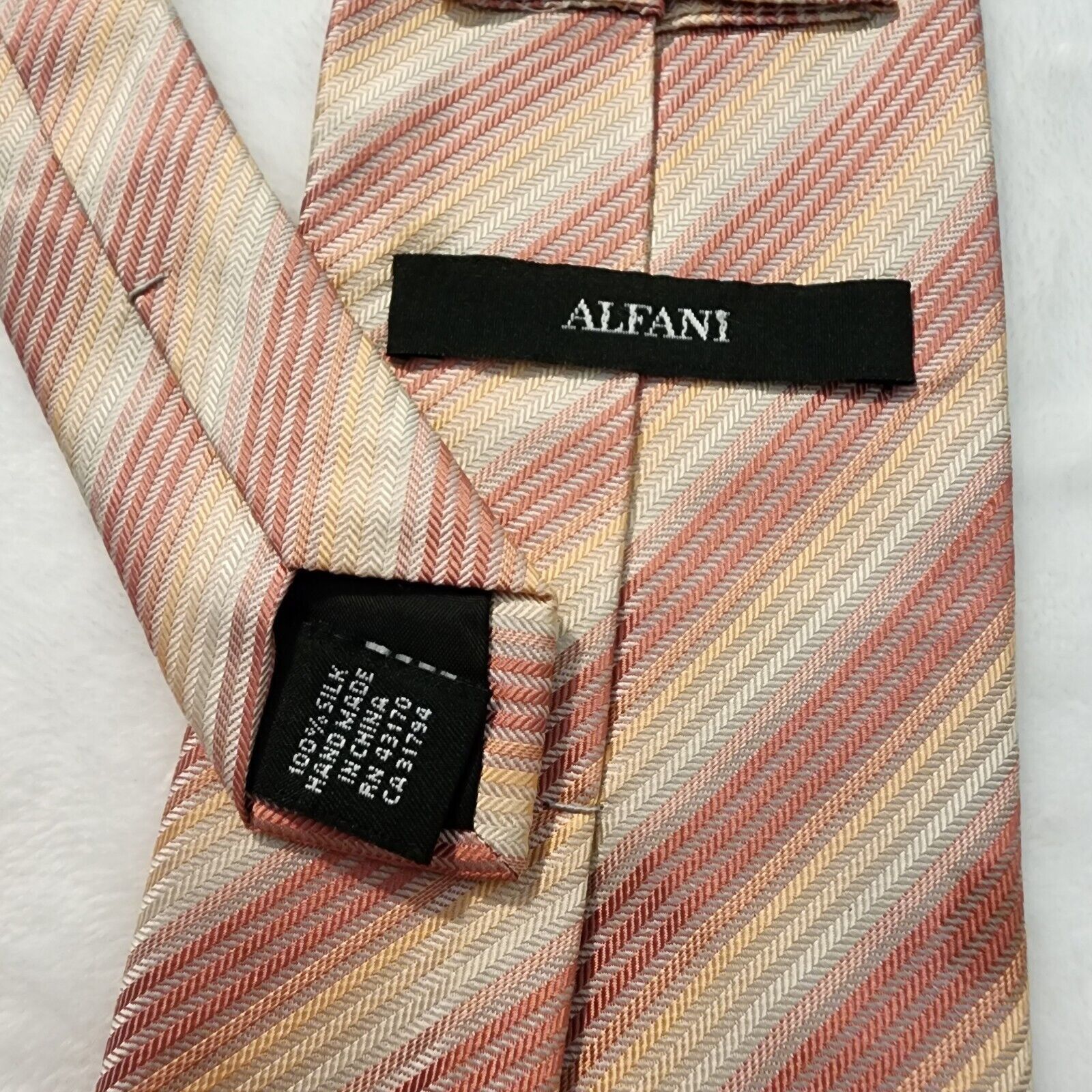Alfani Alfani Silk Neck Tie Fall Colors Stripes Orange Salmon Cream Size ONE SIZE - 4 Thumbnail