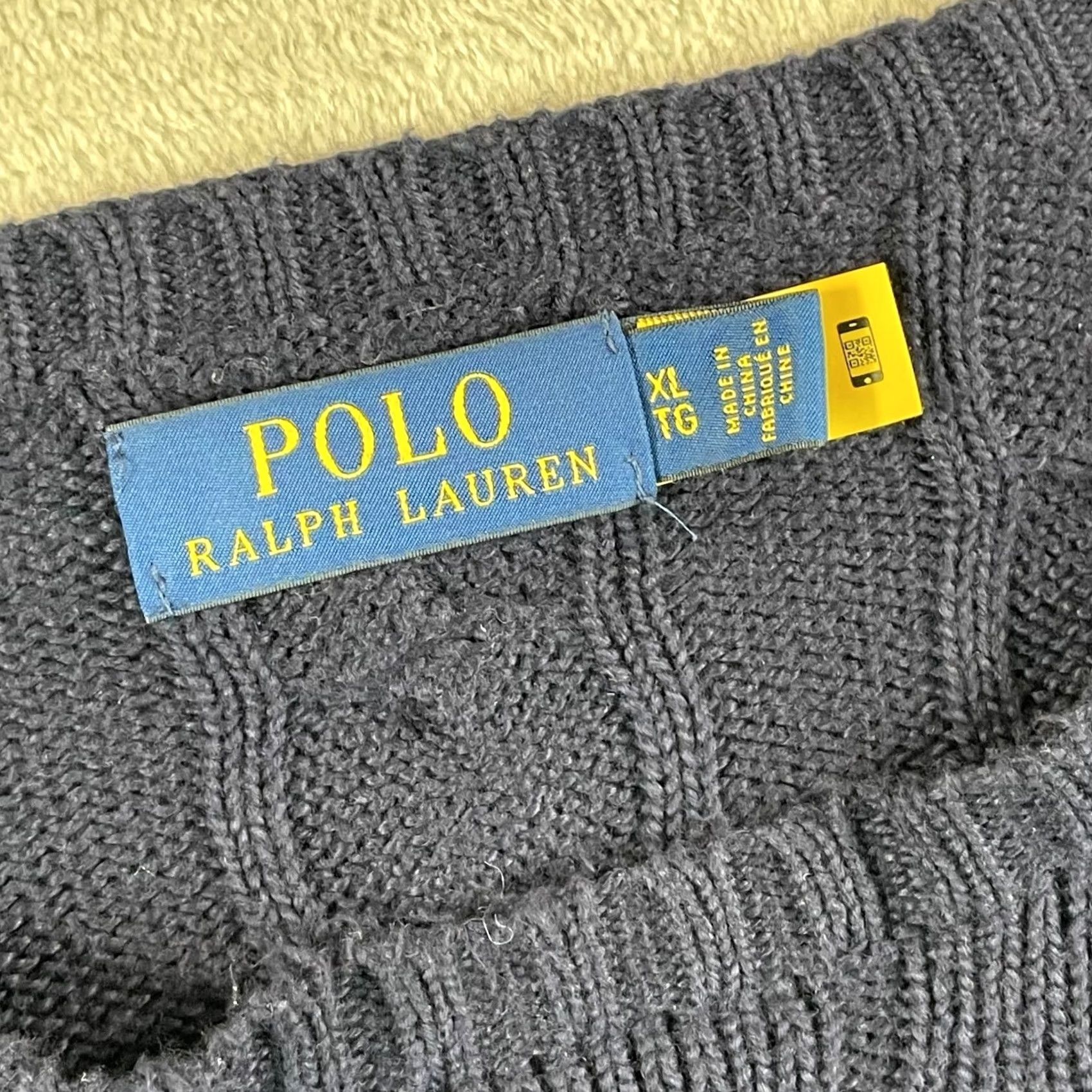 Polo Ralph Lauren VINTAGE Polo Ralph Lauren Crew Sweater Men XL Navy Cable Knit Cotton Red Pony Size US XL / EU 56 / 4 - 3 Thumbnail
