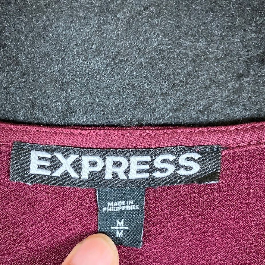 Express Express Womens Shirt Maroon Long Sleeve Tie Up V Neck Stretch Medium Blouse Womens M Red Solid Casual Workwear 90s/Preppy (if applicable) Mens? Size M / US 6-8 / IT 42-44 - 6 Thumbnail