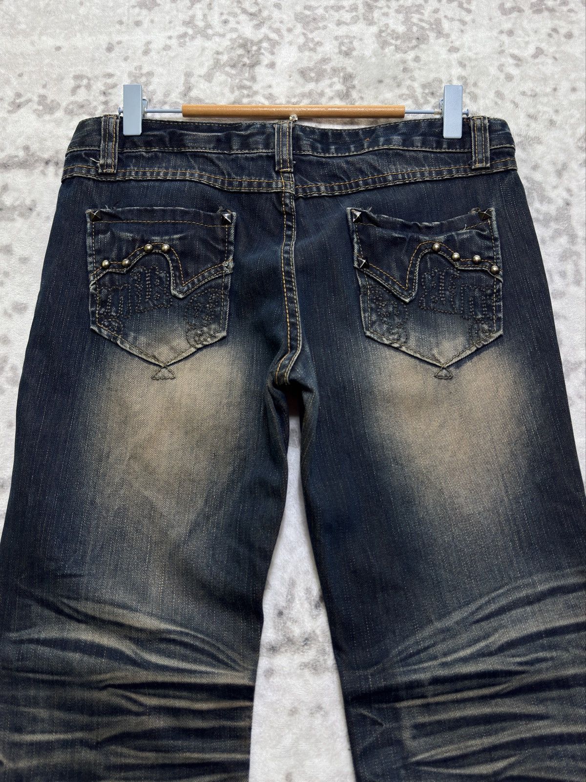 Japanese Brand Vintage X.M.H.L Y2K Mud Wash Studded Low Rise Flare Denim Size US 31 - 9 Thumbnail