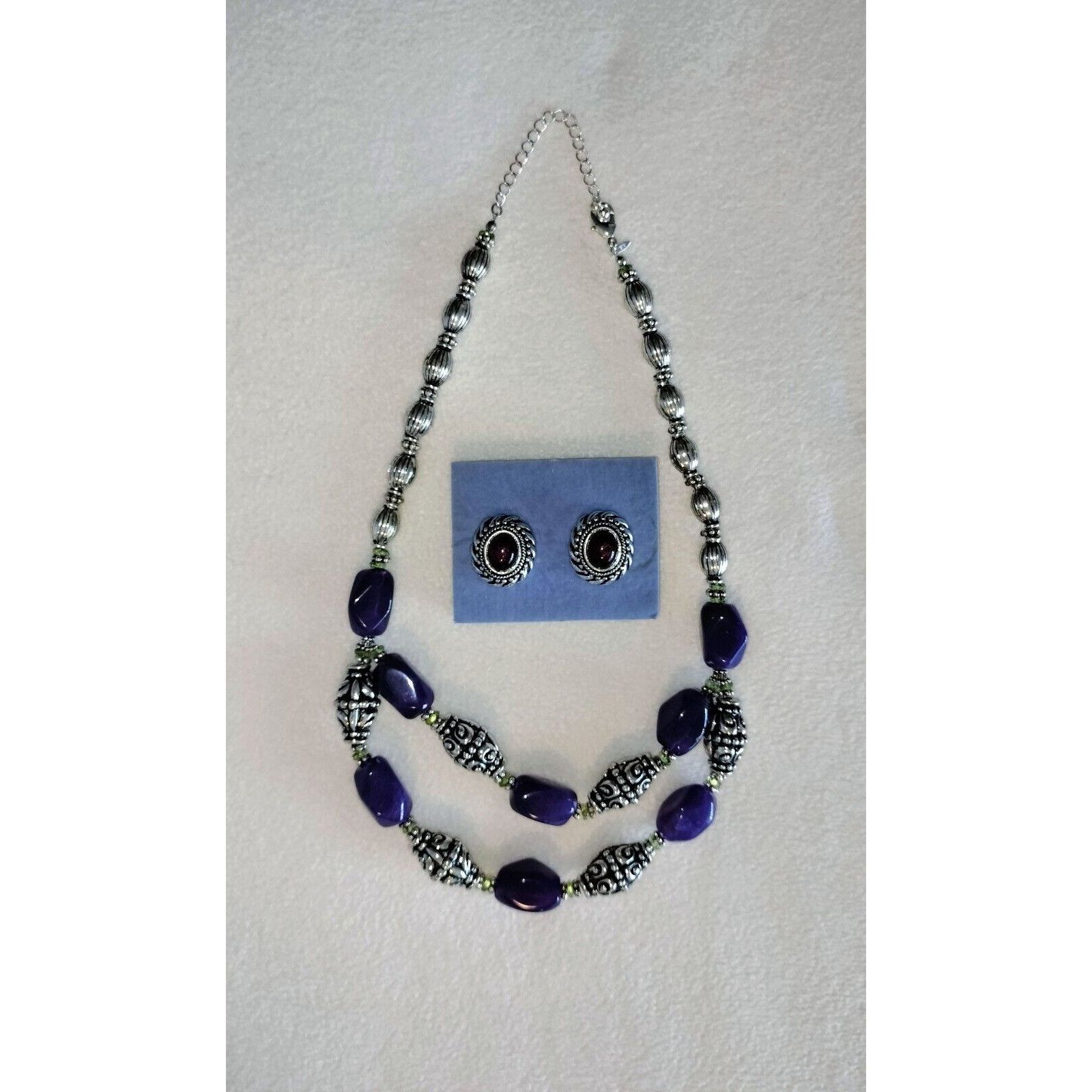Vintage Avon Vintage Necklace Earrings Set Bold Amethyst Button Silv Size ONE SIZE - 4 Thumbnail