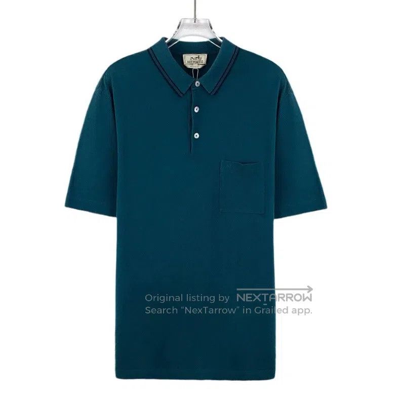 Hermes Hermes Dark Blue Cotton Collared Short-Sleeve Polo Shirt Size US L / EU 52-54 / 3 - 1 Thumbnail