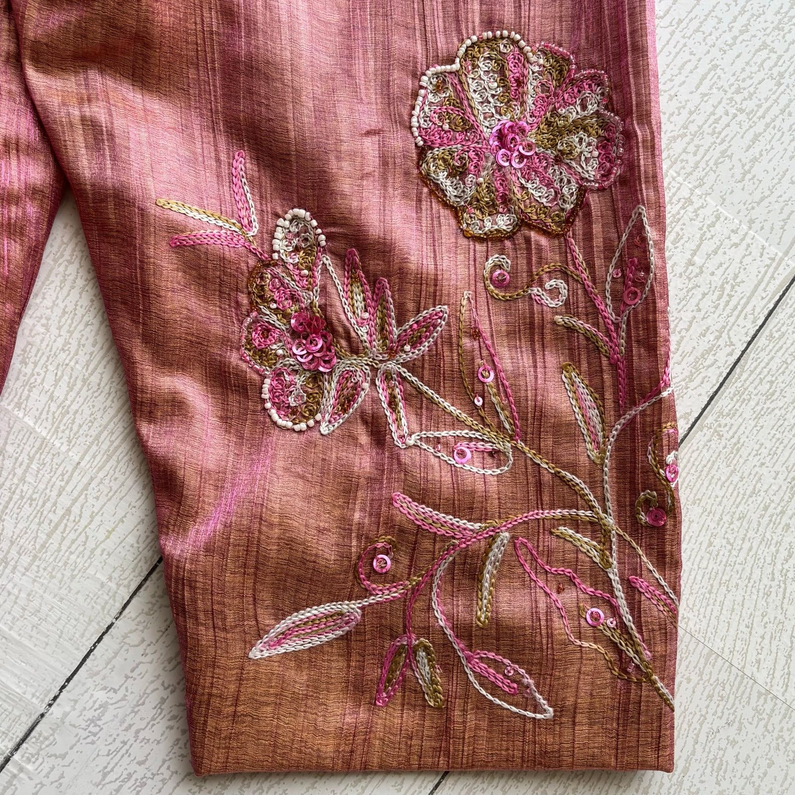 Other Blutique Rose Pink Shimmer Floral Embroidered Beaded Jacket Size XXL / US 16-18 / IT 52-54 - 14 Thumbnail