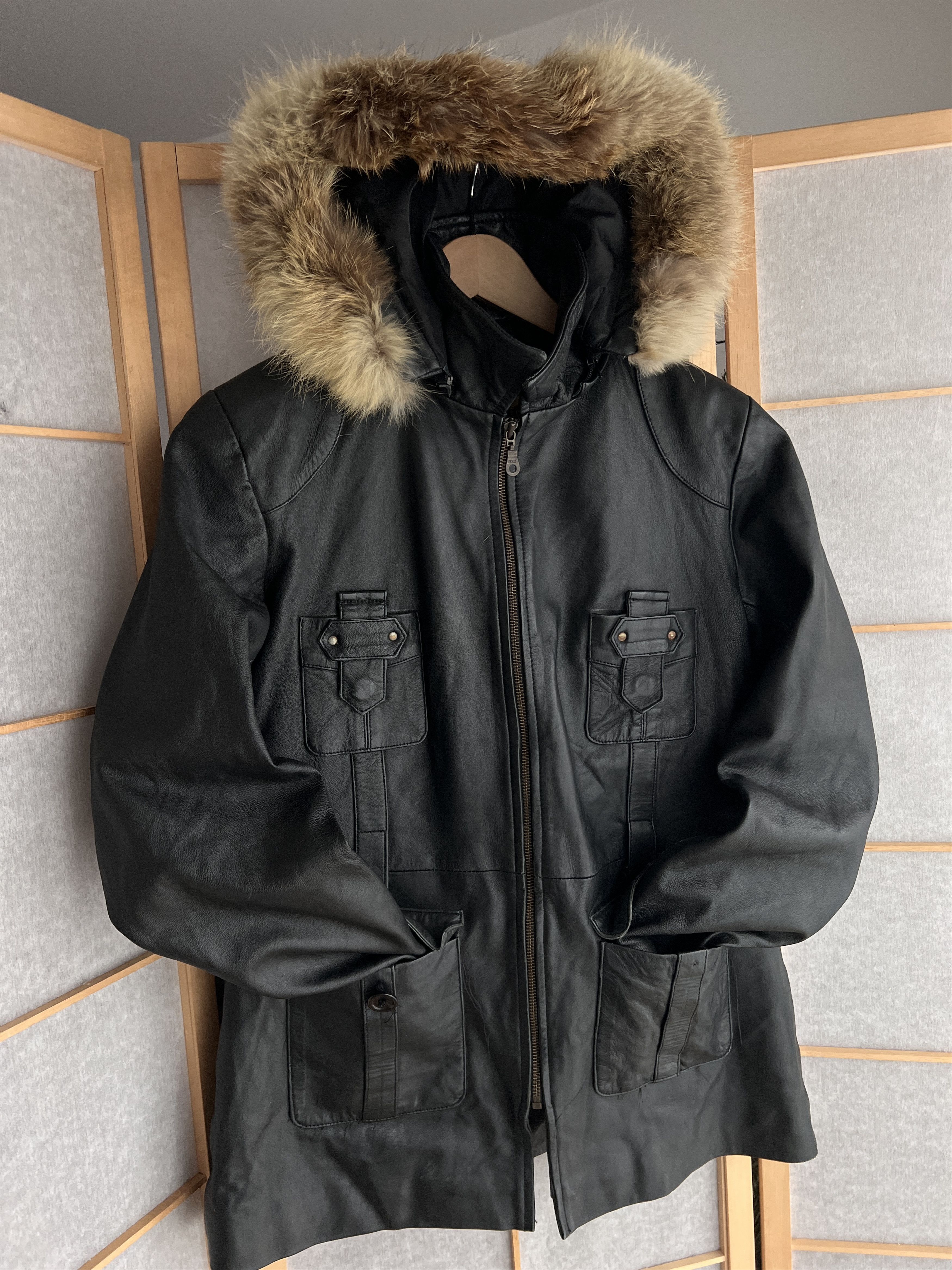 If Six Was Nine Avant garde VTG 00s real leather fur hood jacket y2k hype Size M / US 6-8 / IT 42-44 - 4 Thumbnail