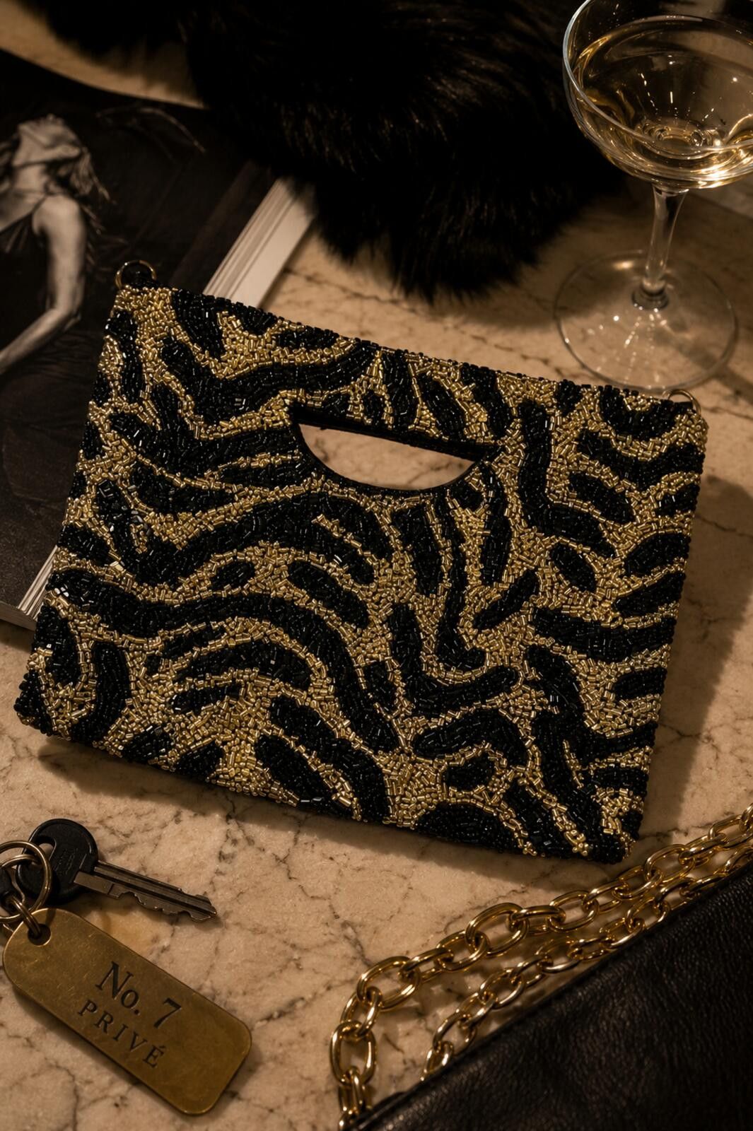 Other Rachel Zoe Gold Black Beaded Evening Bag Size ONE SIZE - 1 Thumbnail