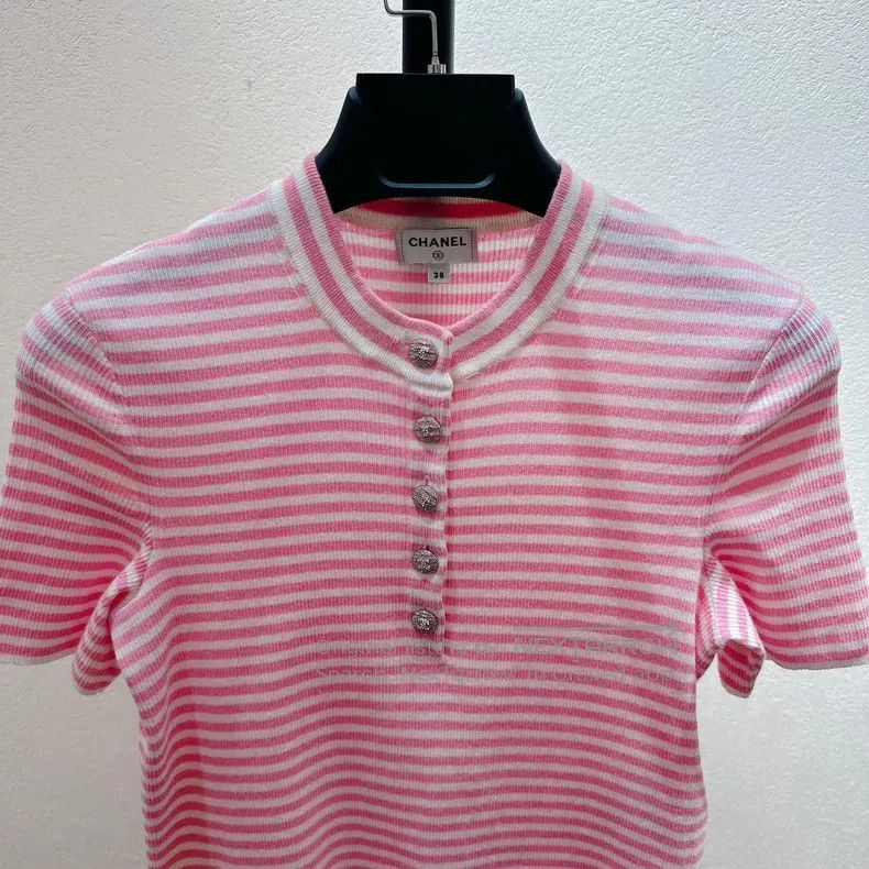 Chanel Chanel 24C Chanel diamond buckle pink white striped knitte Size XS / US 0-2 / IT 36-38 - 3 Thumbnail