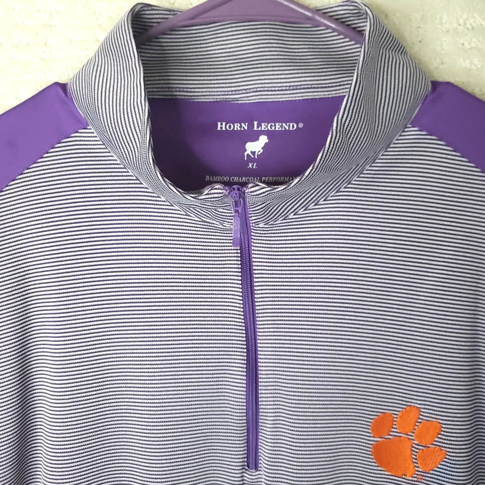 Vintage Horn Legend HL Sport Bamboo Performance 1/4 Zip Clemson Tigers Pullover Mens XL Purple Striped Tiger Paw Size US XL / EU 56 / 4 - 6 Thumbnail