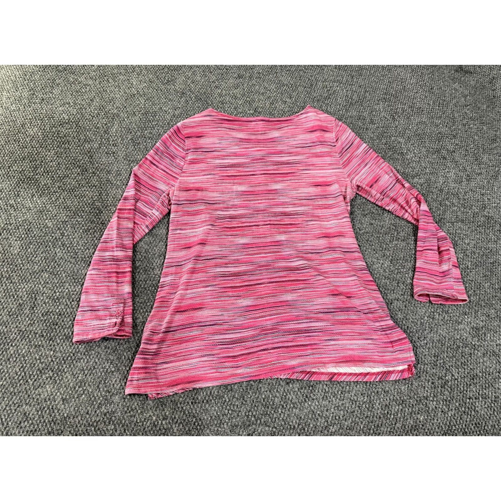 Talbots T by Talbots Shirt Womens Large Pink Striped V-Neck Bell Sleeve Tunic Top Size L / US 10 / IT 46 - 6 Thumbnail