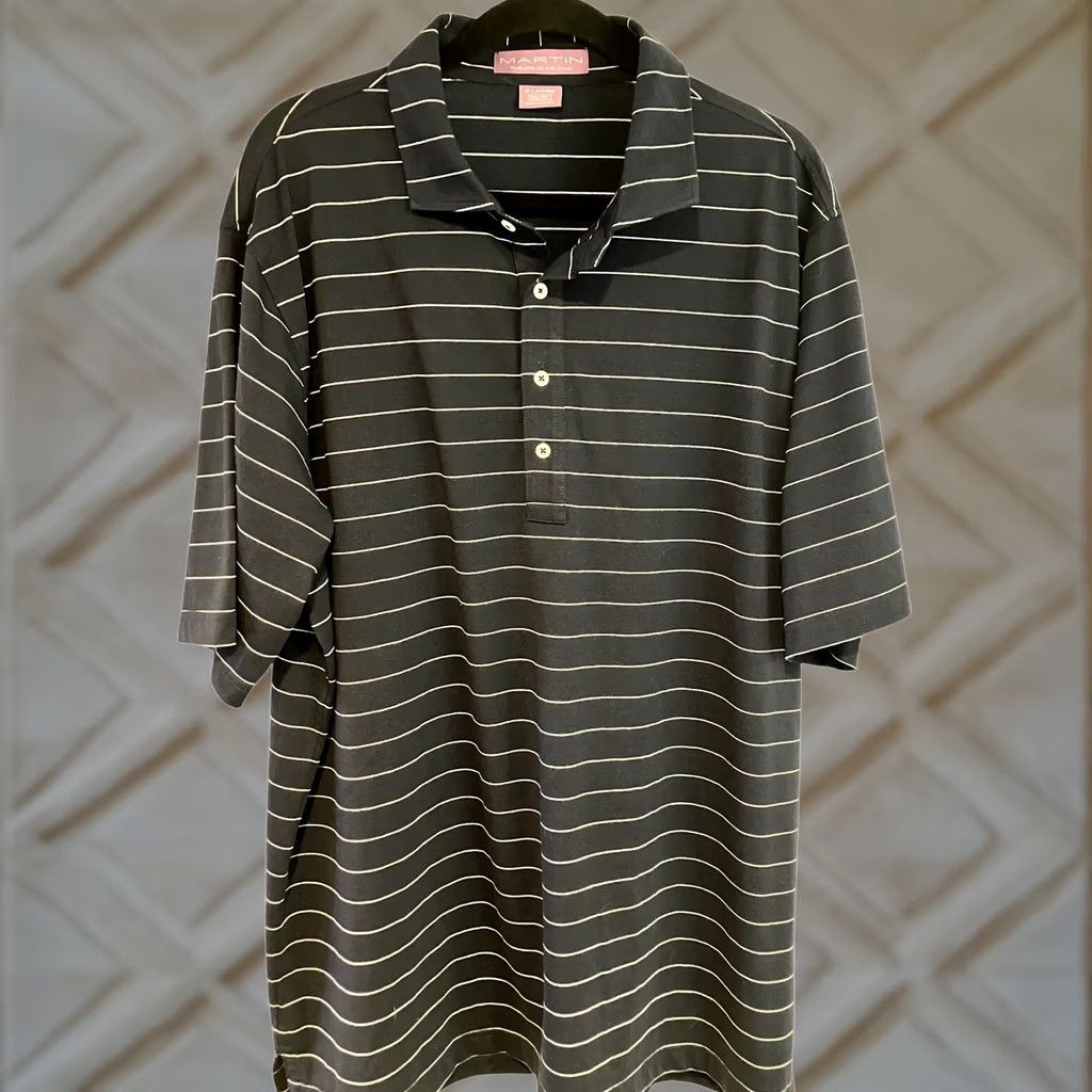 Vintage VINTAGE Martin Golf Performance Short Sleeve Polo Shirt Blue & White Stripe Mens XL Size US XL / EU 56 / 4 - 1 Thumbnail
