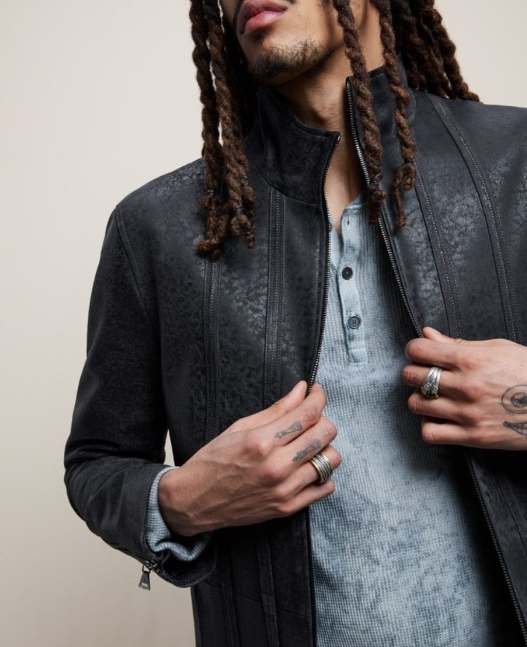 image of $2198 New John Varvatos Collection Spruce Leather Jacket in Black, Men's (Size Large)