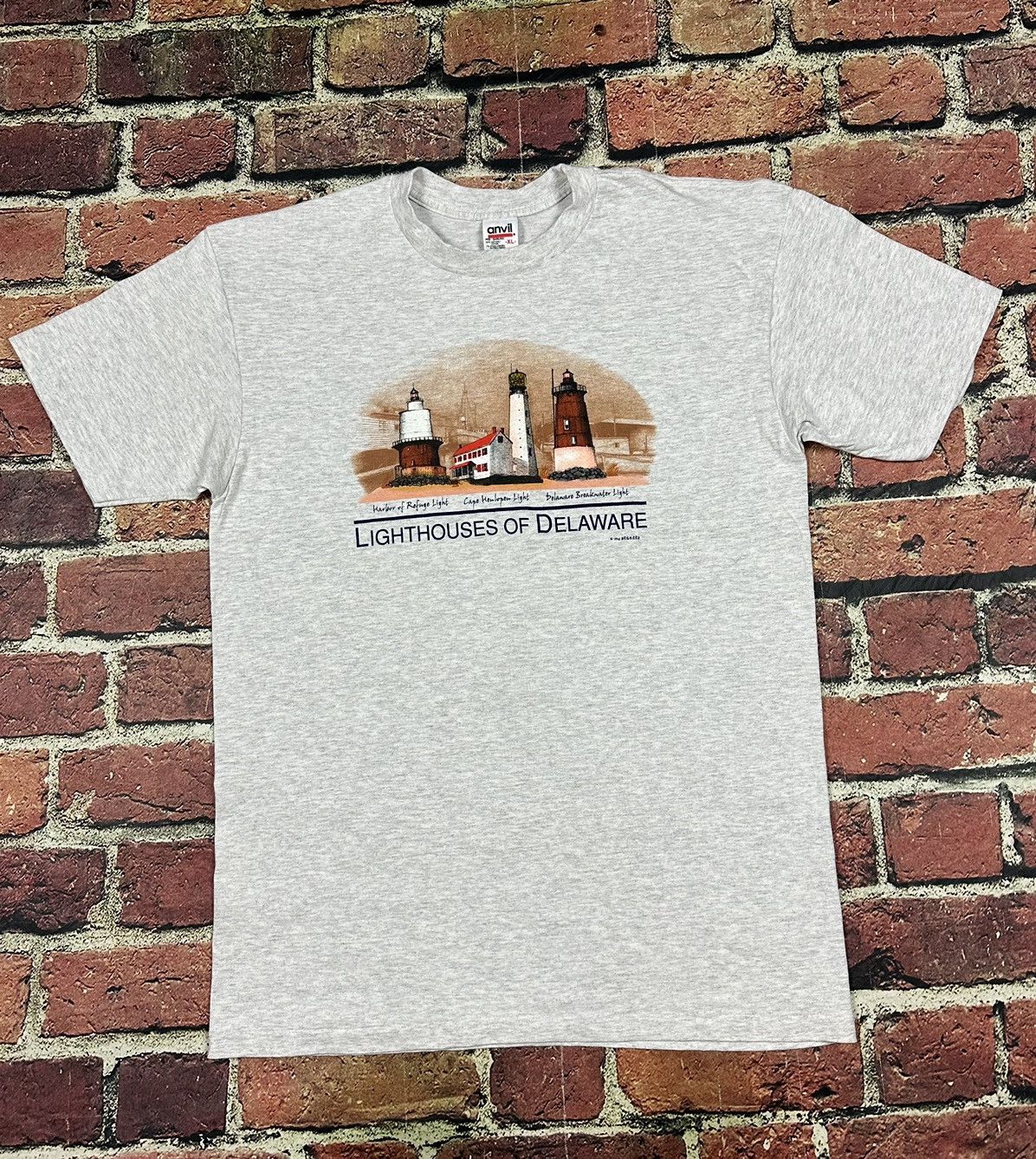 Anvil Vintage Lighthouses Of Delaware T Shirt Single Stitch 1995 Size US XL / EU 56 / 4 - 1 Thumbnail
