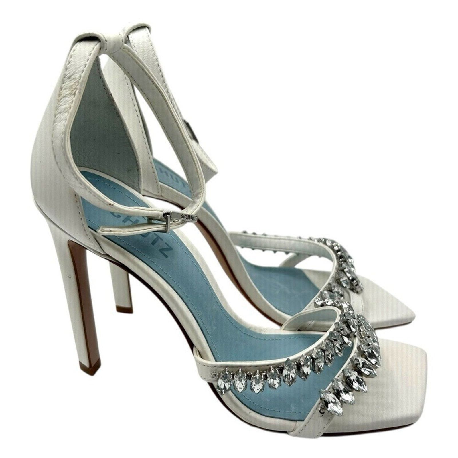 SCHUTZ SCHUTZ White Rhinestone Stiletto Heels Square Toe Size 8B Size US 8 / IT 38 - 4 Thumbnail