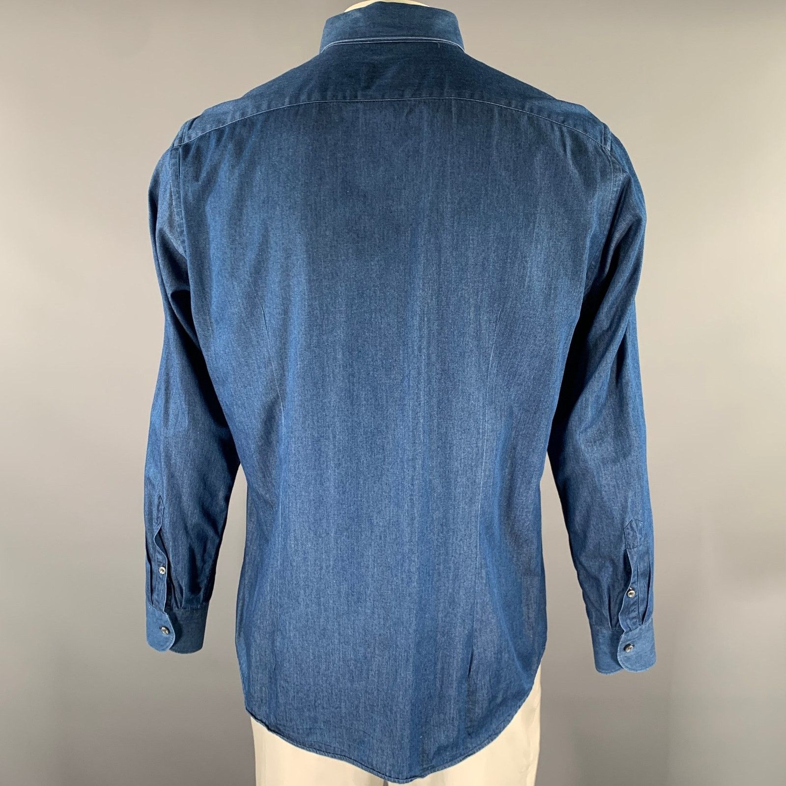 Tod's TOD'S L Navy Heather Cotton Button Down Long Sleeve Shirt Size US L / EU 52-54 / 3 - 4 Thumbnail