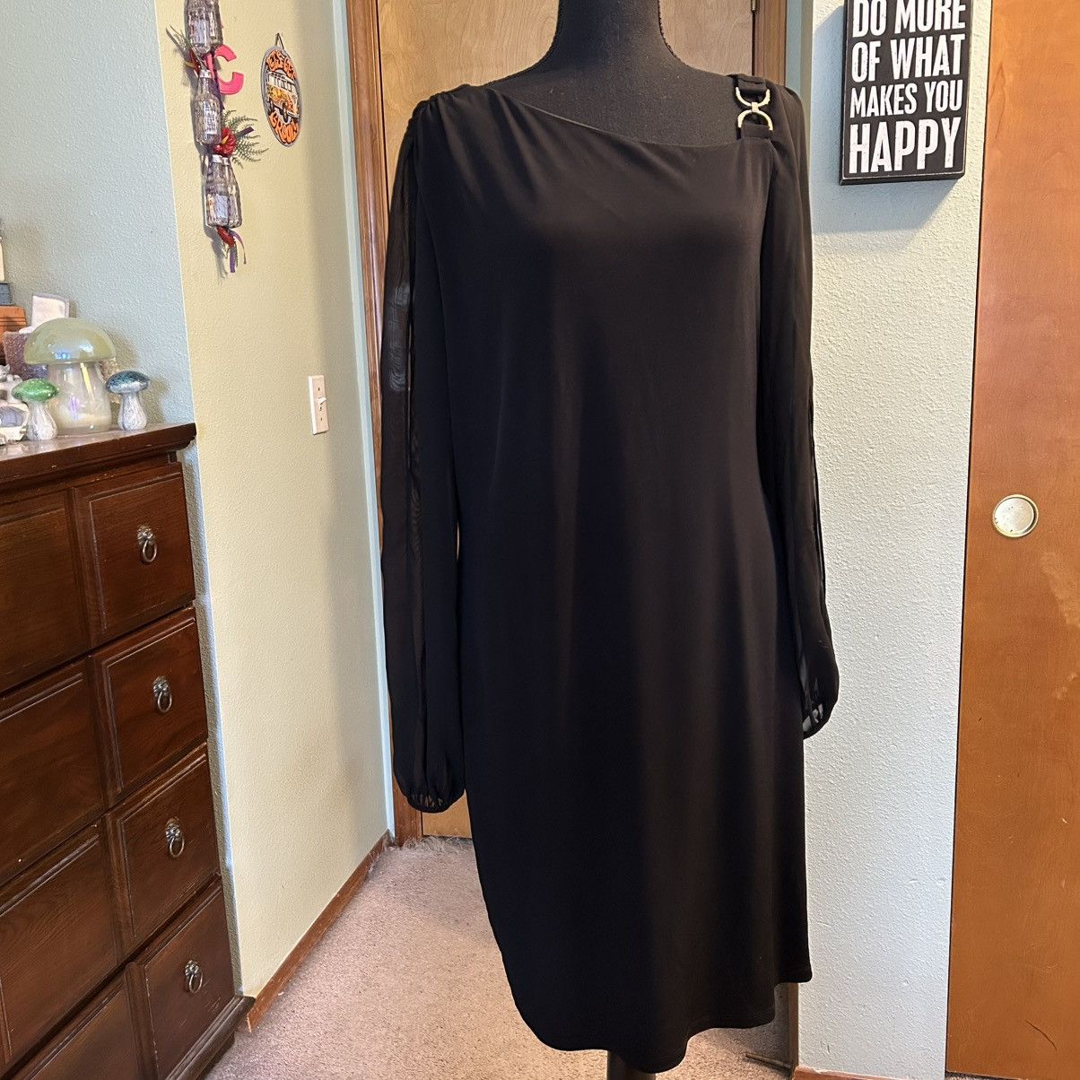 Other Ivanka Trump black shift dress sheer LS rhinestone accent 14 Size XL / US 12-14 / IT 48-50 - 1 Thumbnail