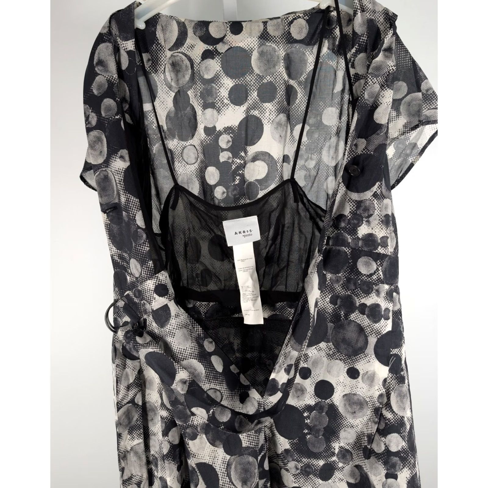 Akris Akris Punto Wrap Dress Cotton Geometric Dot Print Black White Switzerland OS Dress Womens Regular Long Geometric Pattern Art N/A Size ONE SIZE - 4 Thumbnail
