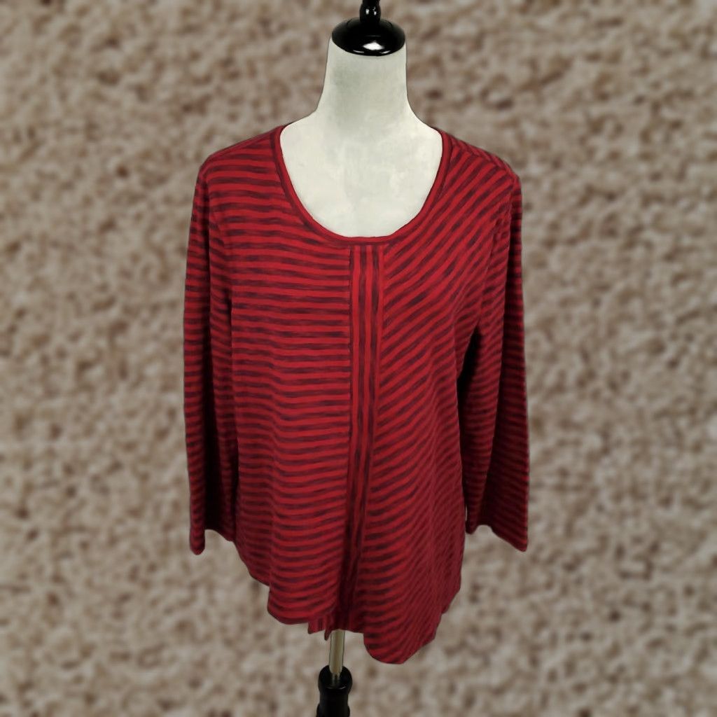 Habitat Habitat Womens Blouse Medium Red Black Asymmetric Hem Striped Shirt Size M / US 6-8 / IT 42-44 - 1 Thumbnail