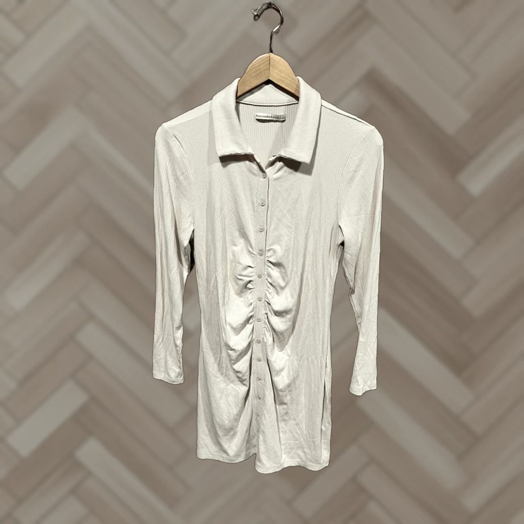 Abercrombie & Fitch Abercrombie & Fitch LS Collared Ribbed Beige Womens NWT Petite Large Dress Size L / US 10 / IT 46 - 1 Thumbnail