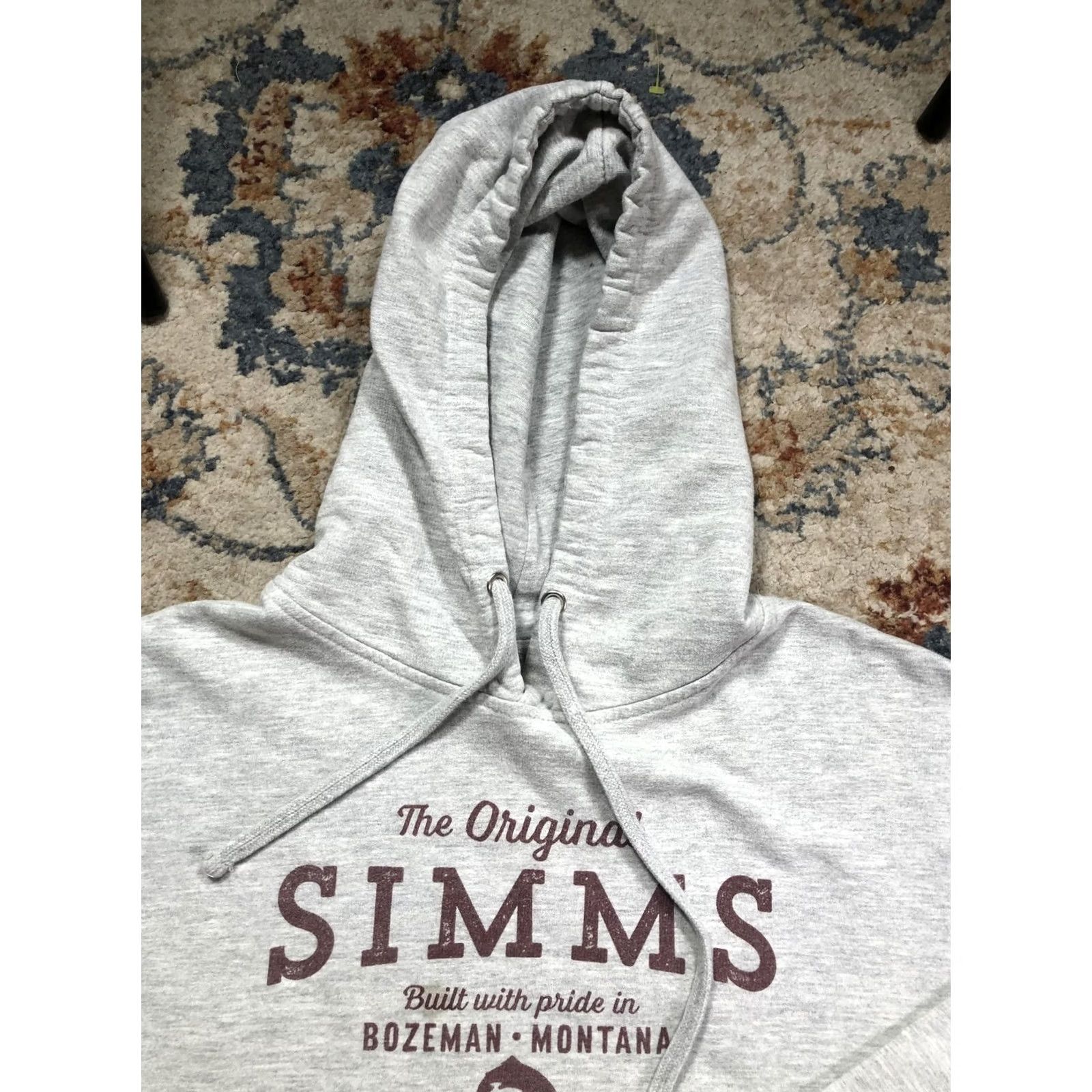 Vintage Simms Hoodie Mens Medium Gray Fleece Pullover Graphic Print Bozeman Montana Fishing Sweatshirt Size US M / EU 48-50 / 2 - 2 Thumbnail